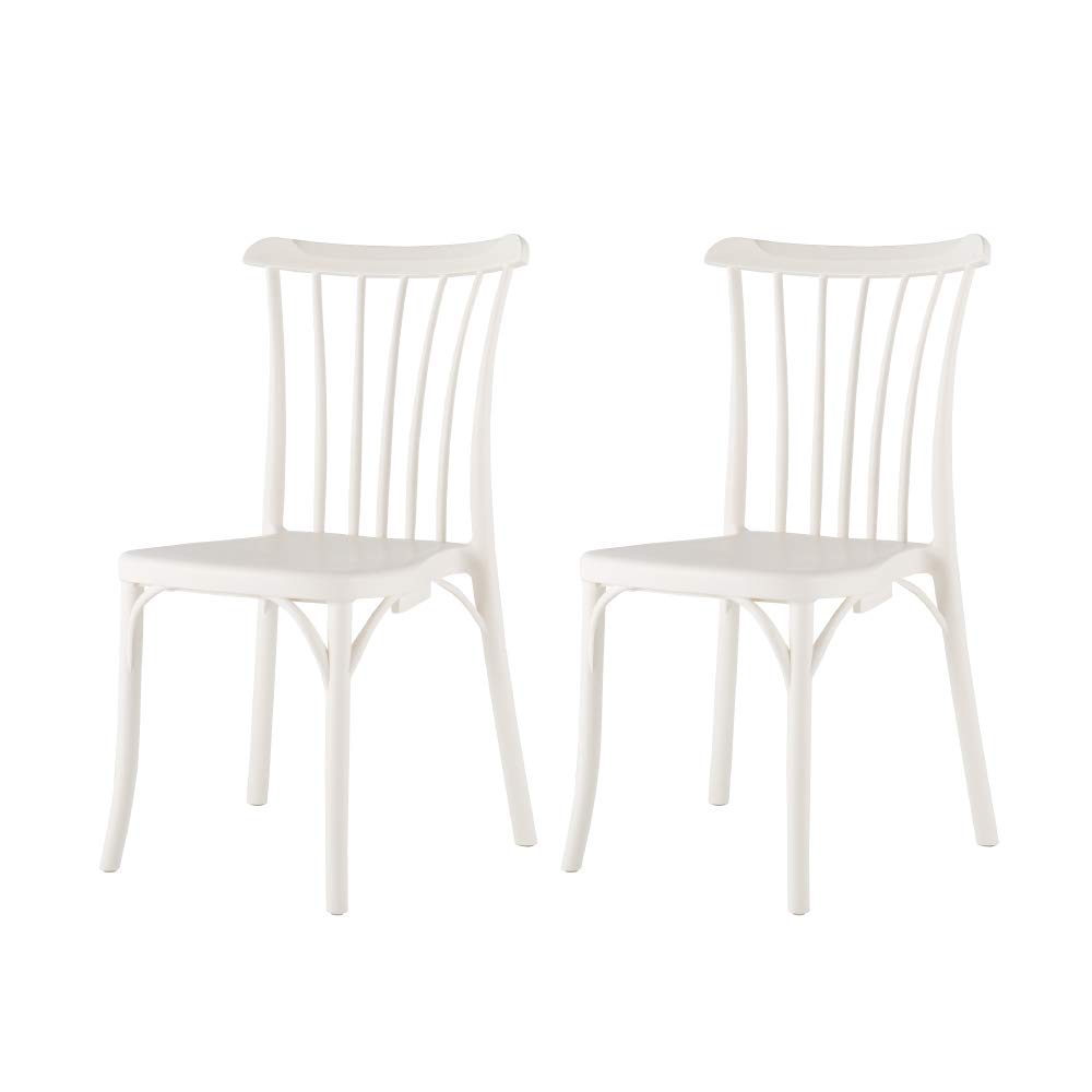 Toppy Rio White Resin Stackable Dining Chairs - Set of 2, Modern Outdoor/Indoor Patio Furniture for Kitchen, Dining Room, Garden, and Restaurant Use