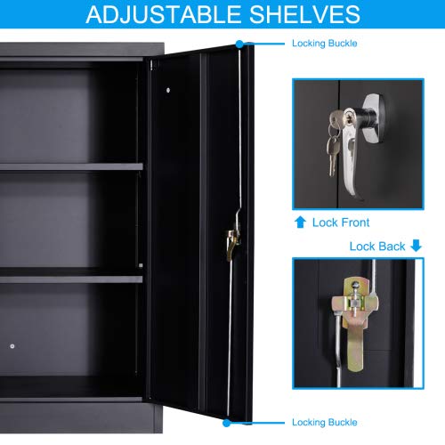 UINSOO 2-Door Black Metal File Cabinet with Adjustable Shelves & Lock - Office Storage Cabinet for Documents, Supplies & Organizing Files | Perfect for Home Office, Classroom & Business Use