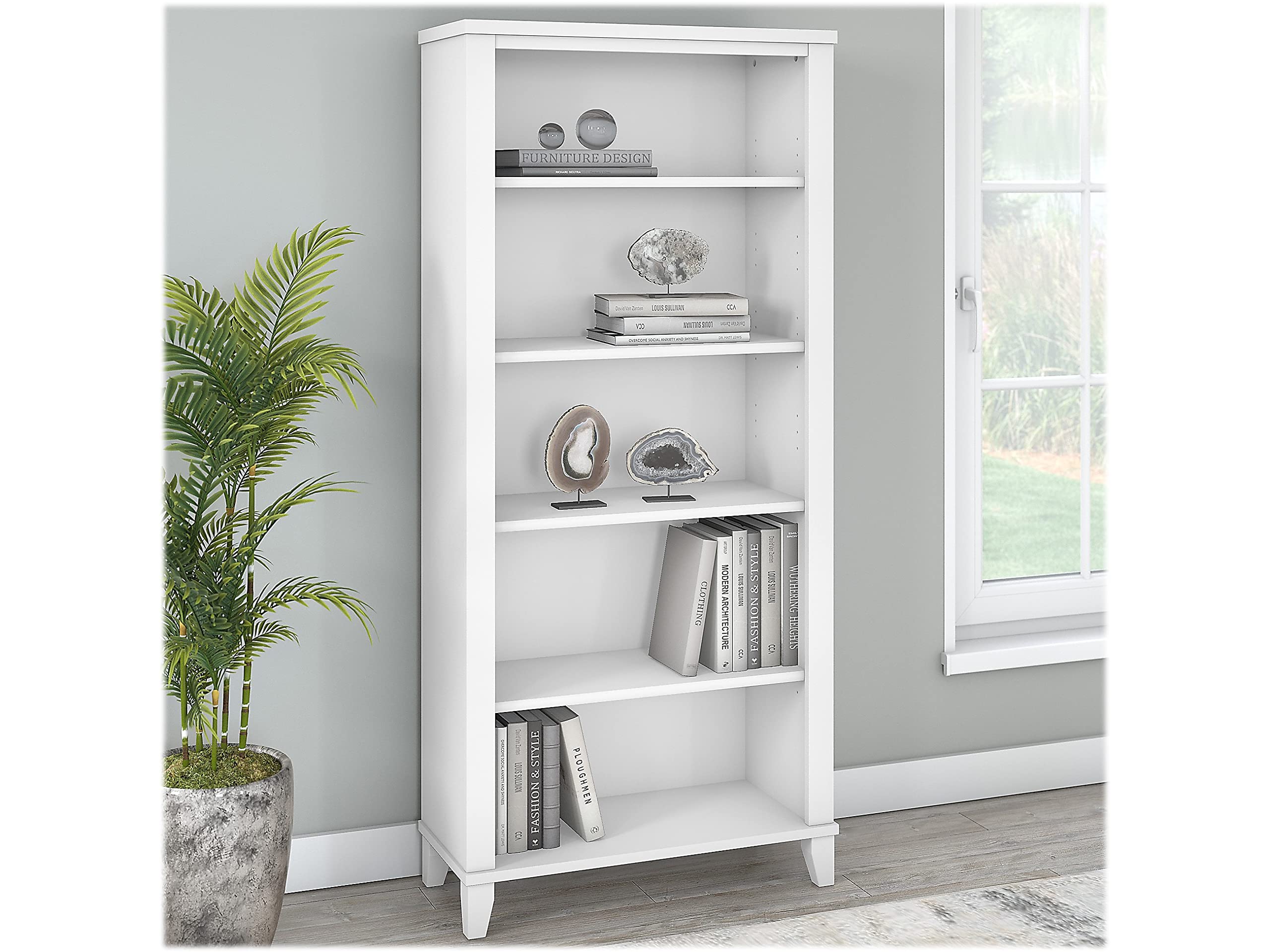 Bush Furniture Somerset Tall 5 Shelf Bookcase in White - Modern Bookshelf for Living Room, Office, Bedroom & Study - Sturdy Storage for Books, Decor & Essentials