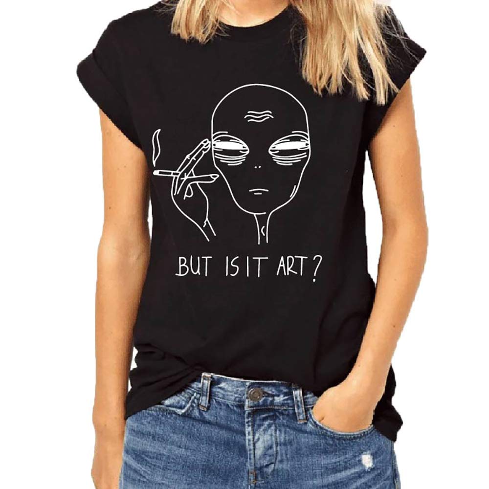 Funny Alien Smoking Graphic T-Shirt for Women & Men | Vintage UFO Art Tee | Summer Casual Cotton Shirt for Streetwear, Music Festivals & Gift Giving
