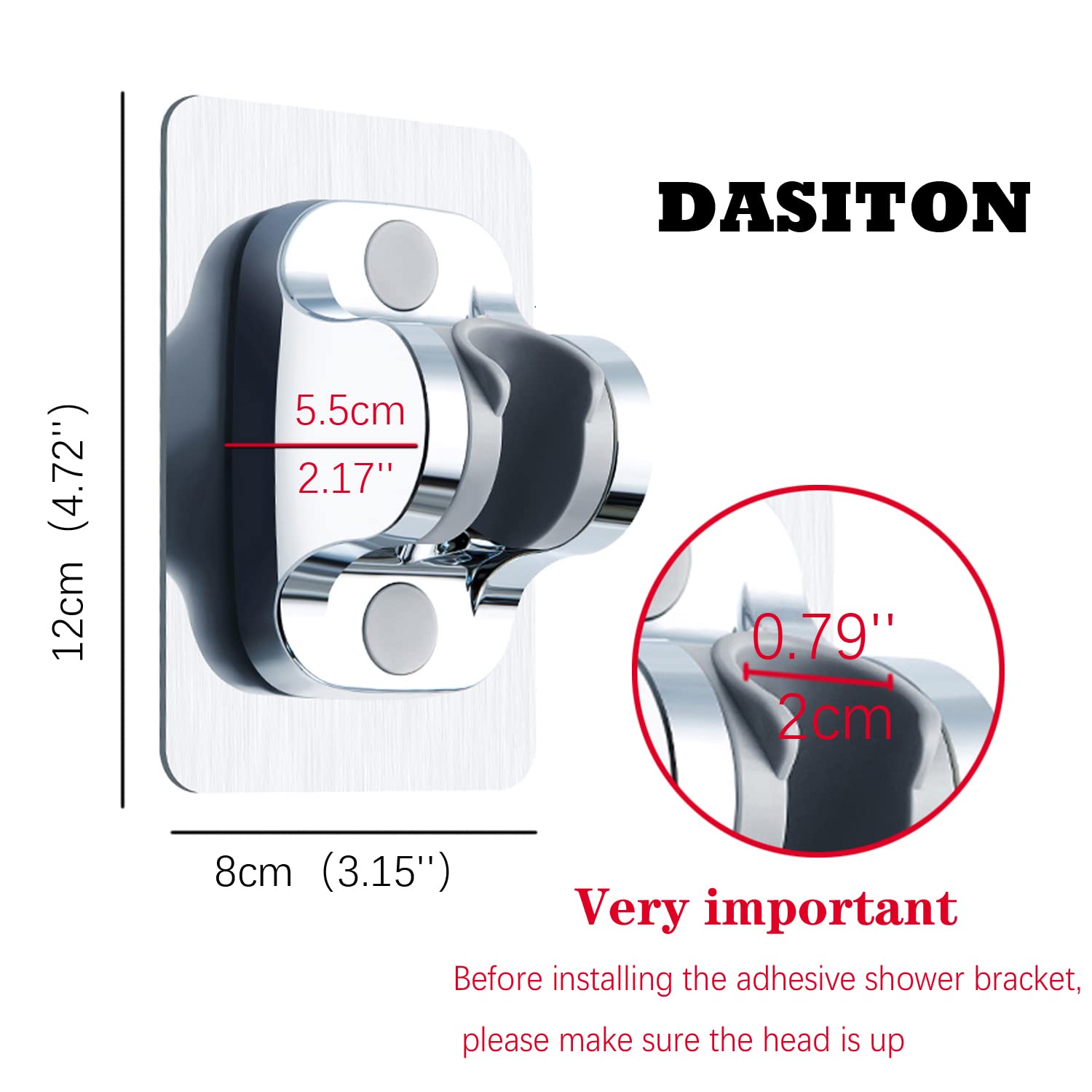 DASITON Heavy Duty Wall Mount Shower Head Holder - Strong Adhesive & Waterproof Shower Bracket for RV, Kids Bathroom, Home Use - Perfect for Handheld Showerheads in Small Spaces