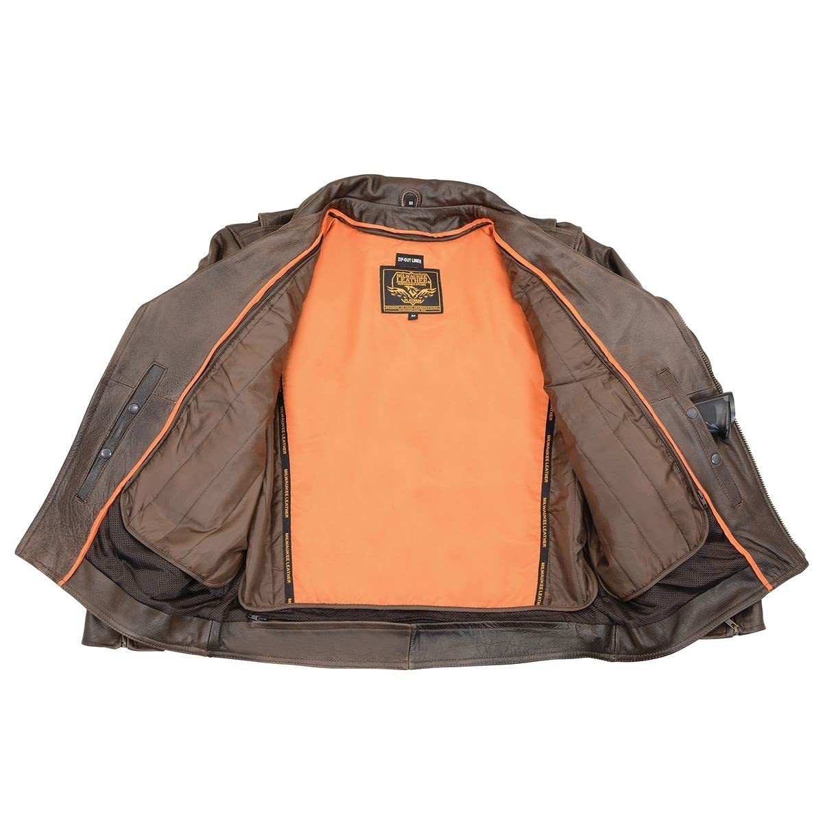 Milwaukee Leather MLM1522 Men's Vented Retro Brown Leather Motorcycle Jacket - Breathable Riding Gear for Cruiser & Harley Bikers - Perfect for Summer Commuting & Road Trips