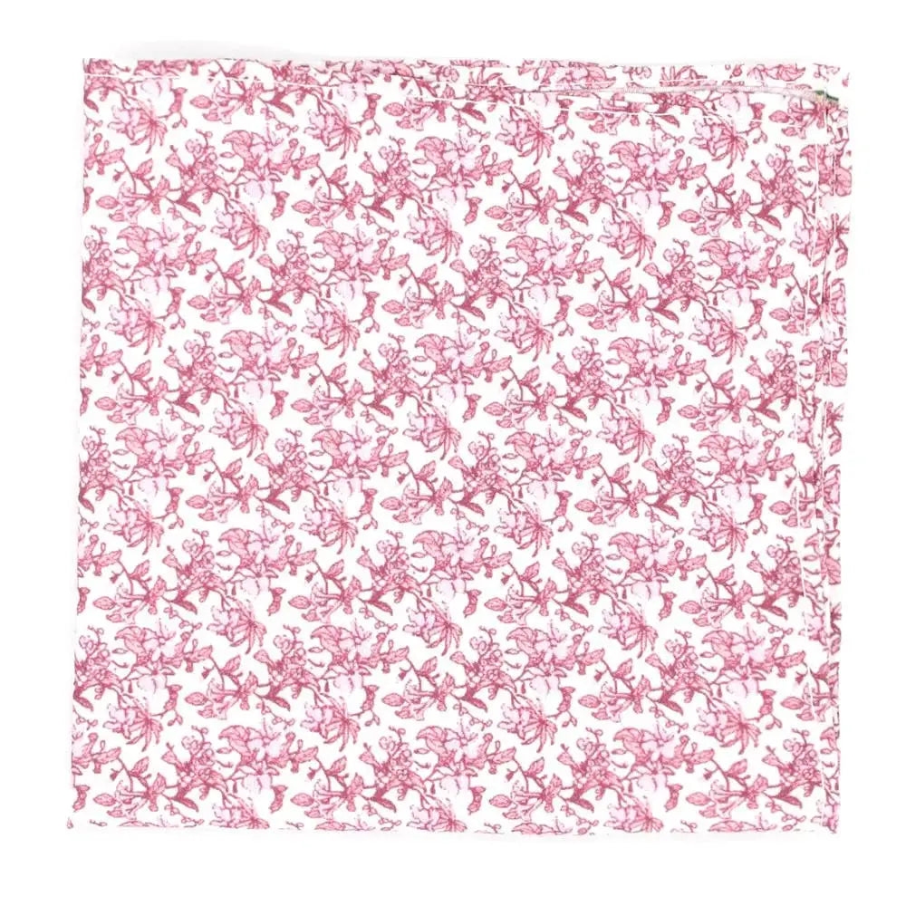 L A Smith Pink Delicate Floral Tie and Handkerchief Set for Men - Elegant Wedding, Prom, Formal Occasion Accessories