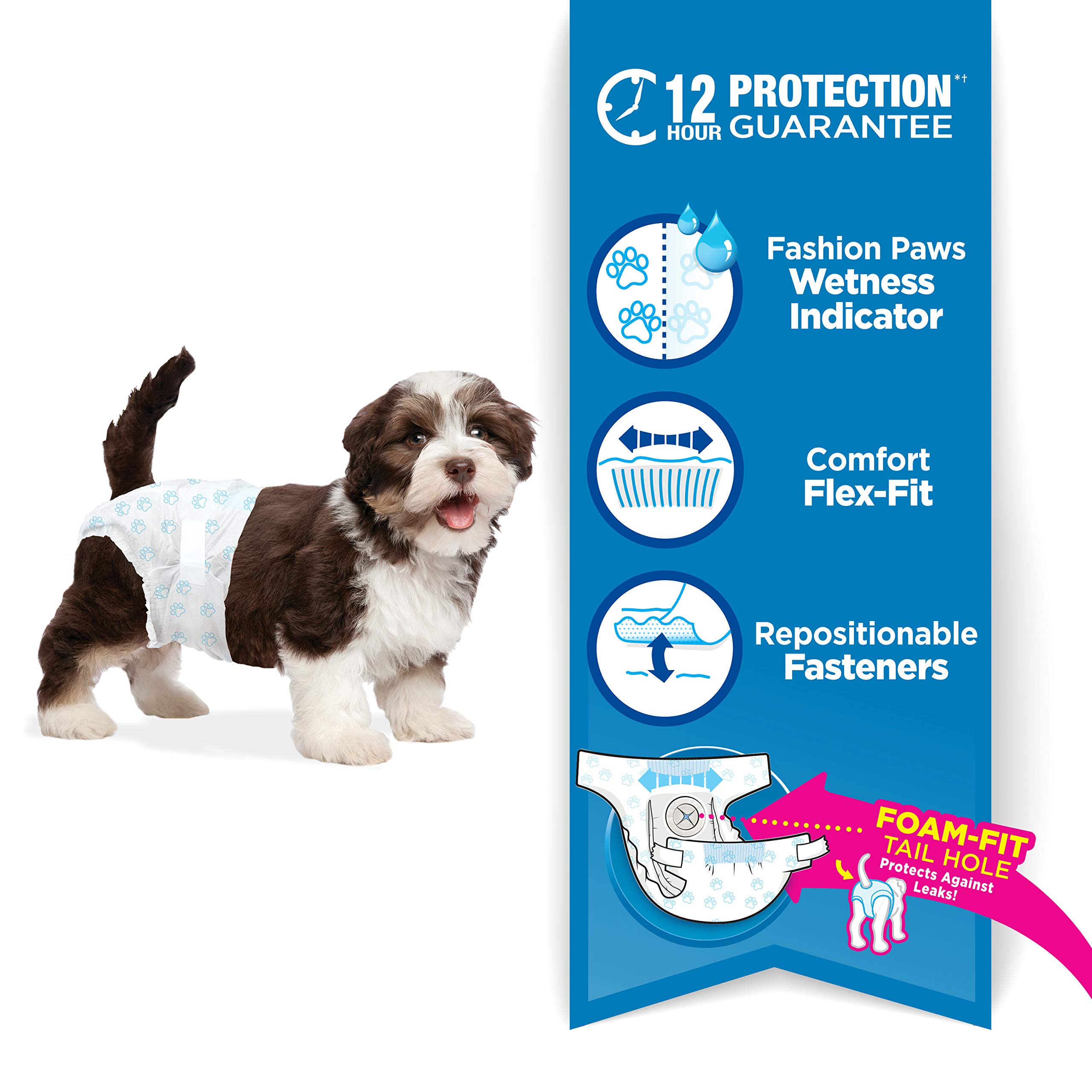 Four Paws Wee-Wee Super Absorbent Disposable Dog Diapers for Potty Training - Adjustable & Leak-Proof Puppy Pads for Small Dogs (12 Count) - Perfect for Housebreaking, Travel & Overnight Protection