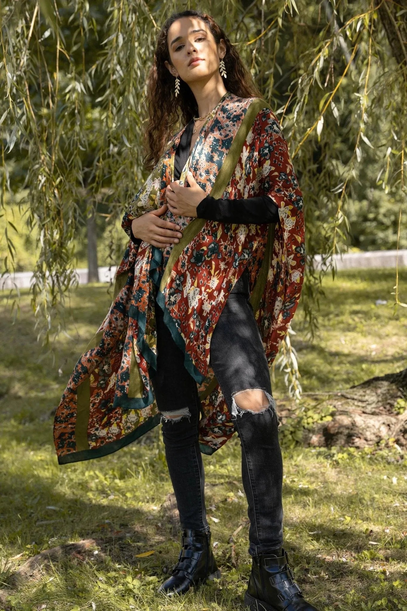 Floral Multi-Patterned Kimono Long Sleeve Robe - Elegant Boho Cover Up for Women, Beachwear, Loungewear & Festival Outfit