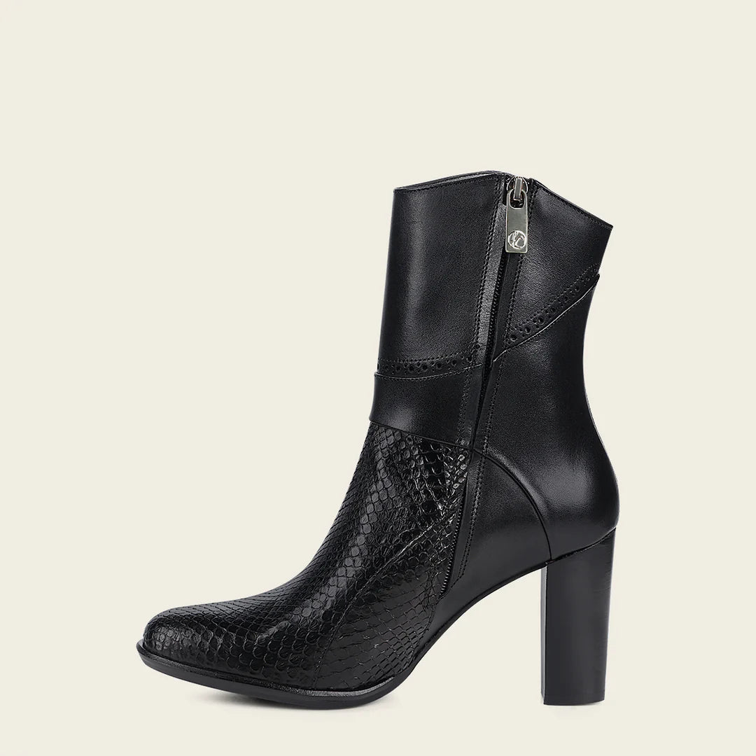 Franco Cuadra Women's Black Casual Fashion Python Skin Ankle Boots - 4G3PMTS - Perfect for Everyday Wear, Office & Night Out