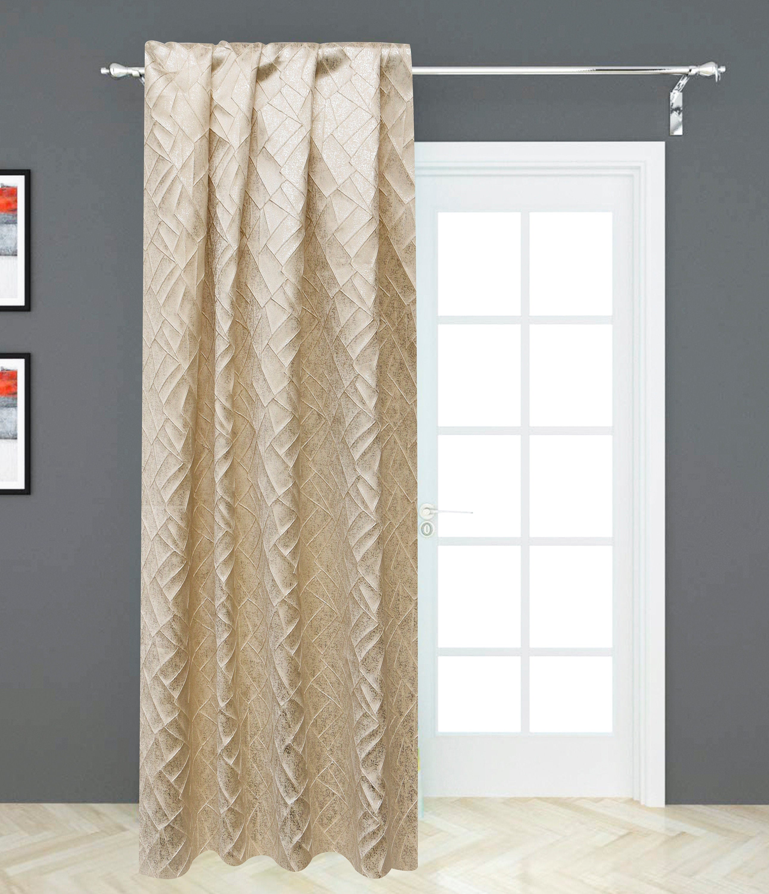 Beige Mosaic Pattern Textured Foil Printed Jacquard Curtain Panels for Living Room, Bedroom & Dining Room - Elegant Window Treatment & Home Decor