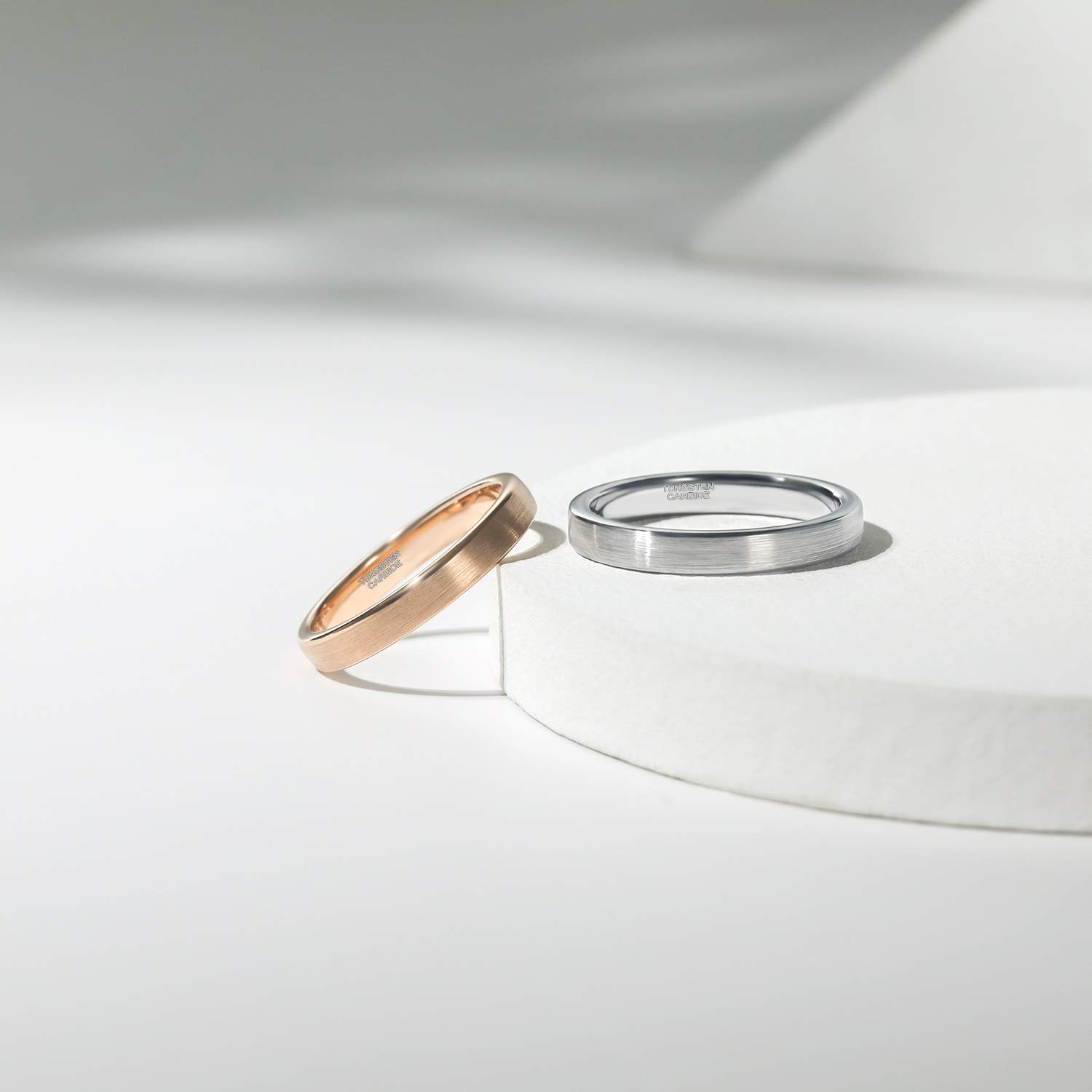 TRUMIUM 3mm & 5mm Tungsten Wedding Bands for Women & Men - Rose Gold & Silver Brushed Thin Comfort Fit Rings (Size 4-12) - Perfect for Engagement, Anniversary & Everyday Wear