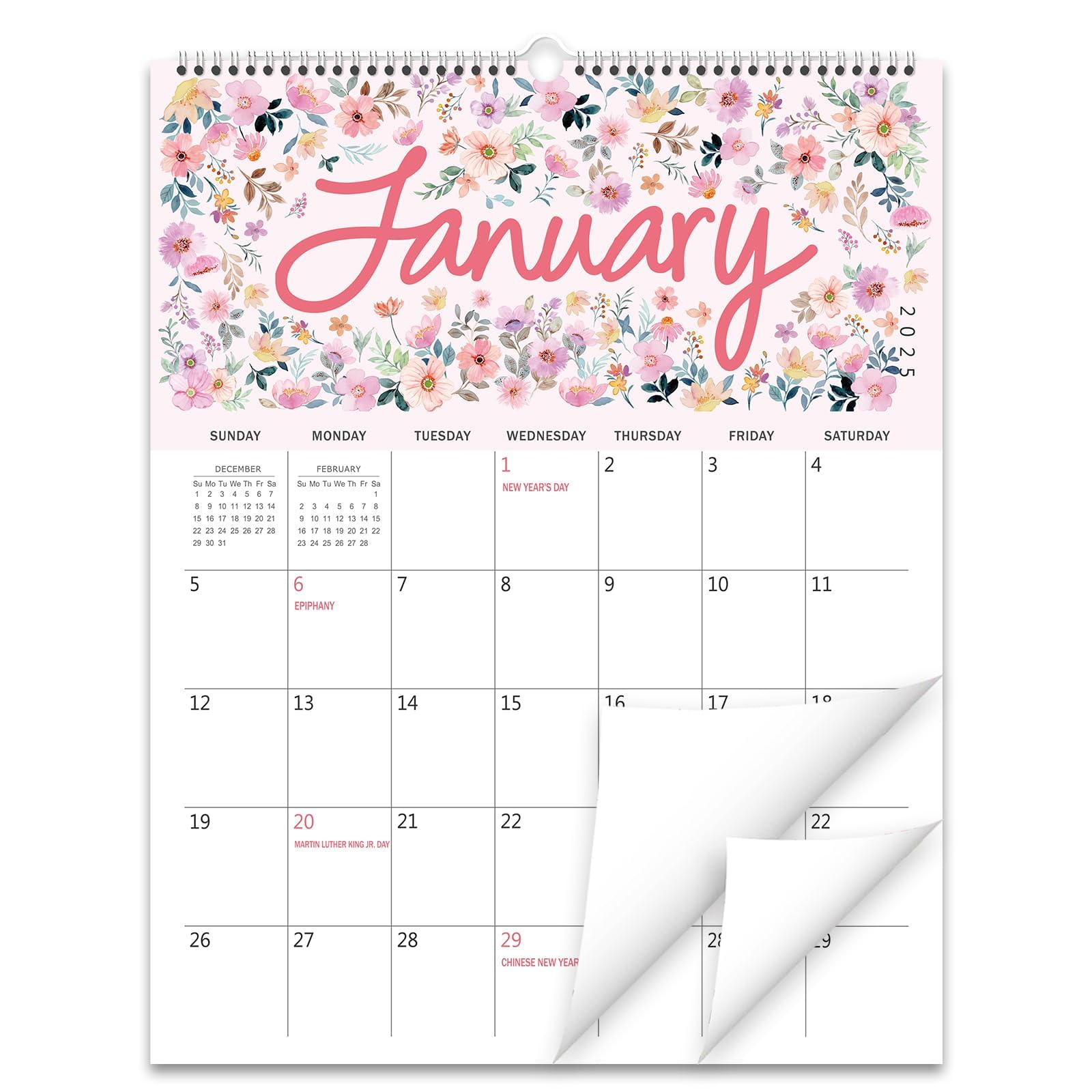 GuassLee 2025-2026 Floral Wall Calendar - 18 Month Hanging Planner (January 2025 to June 2026) - 14