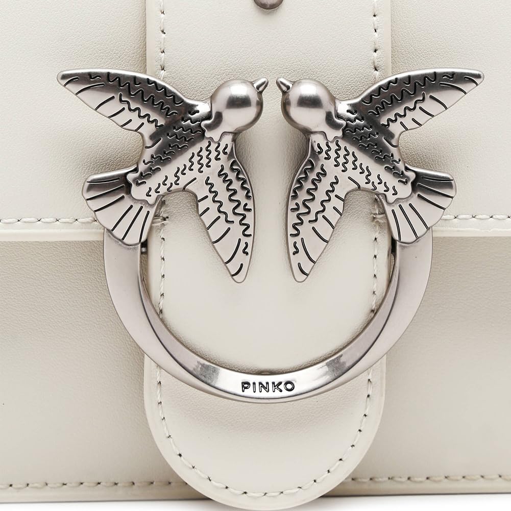 Pinko Mini Love Bag One Simply - Women's Small Crossbody Bag in White & Old Silver | Perfect for Date Night, Parties & Everyday Use