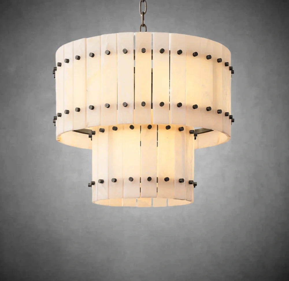 Elegant Alabaster Round Tiered Chandelier - Modern Crystal Ceiling Light Fixture for Dining Room, Bedroom & Living Room Decor