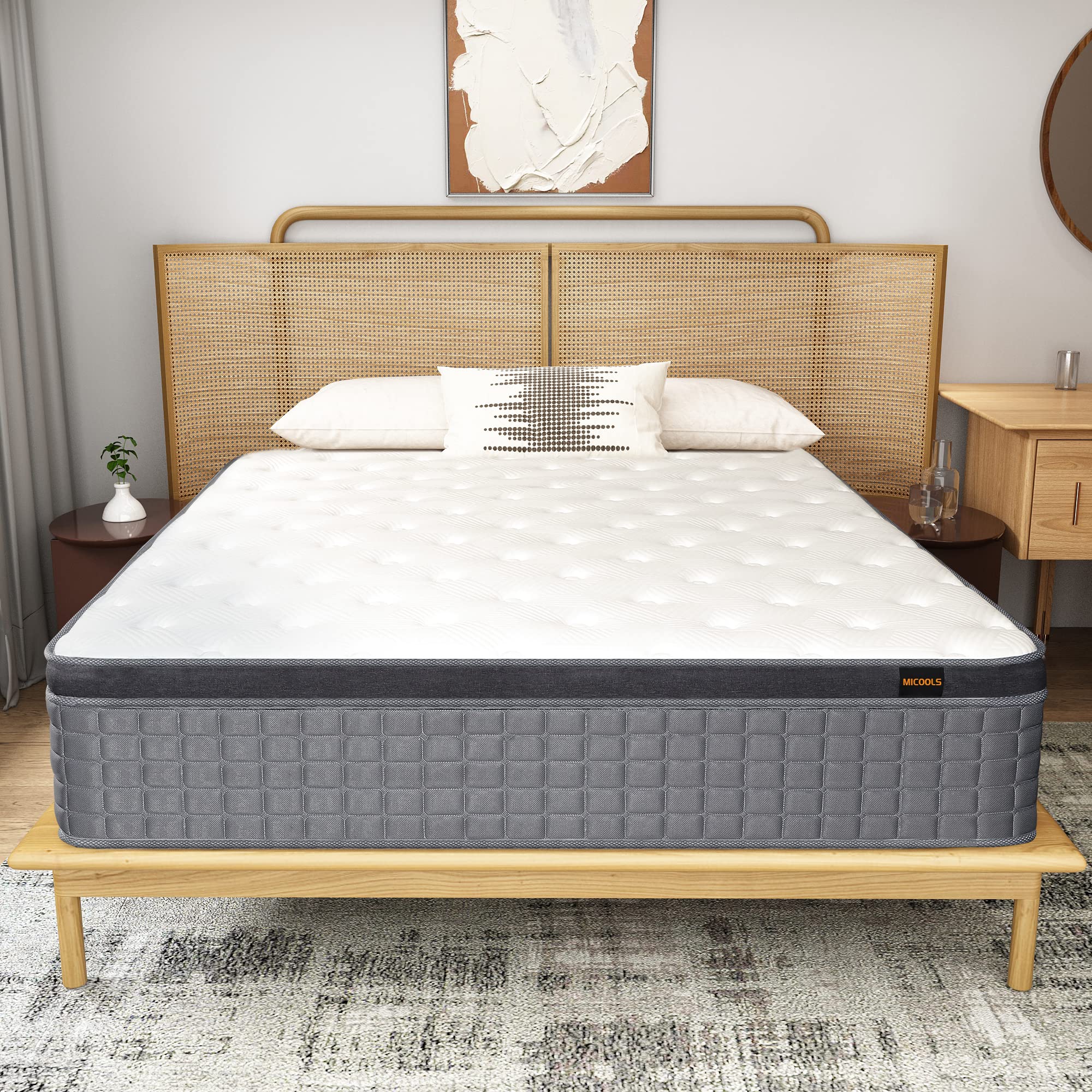 MICOOLS Hybrid King Mattress in a Box - Memory Foam & Individually Wrapped Coils for Motion Isolation, Breathable Comfort, Euro Top Medium Firm Support - Perfect for Bedroom, Guest Room, or Apartment Sleeping