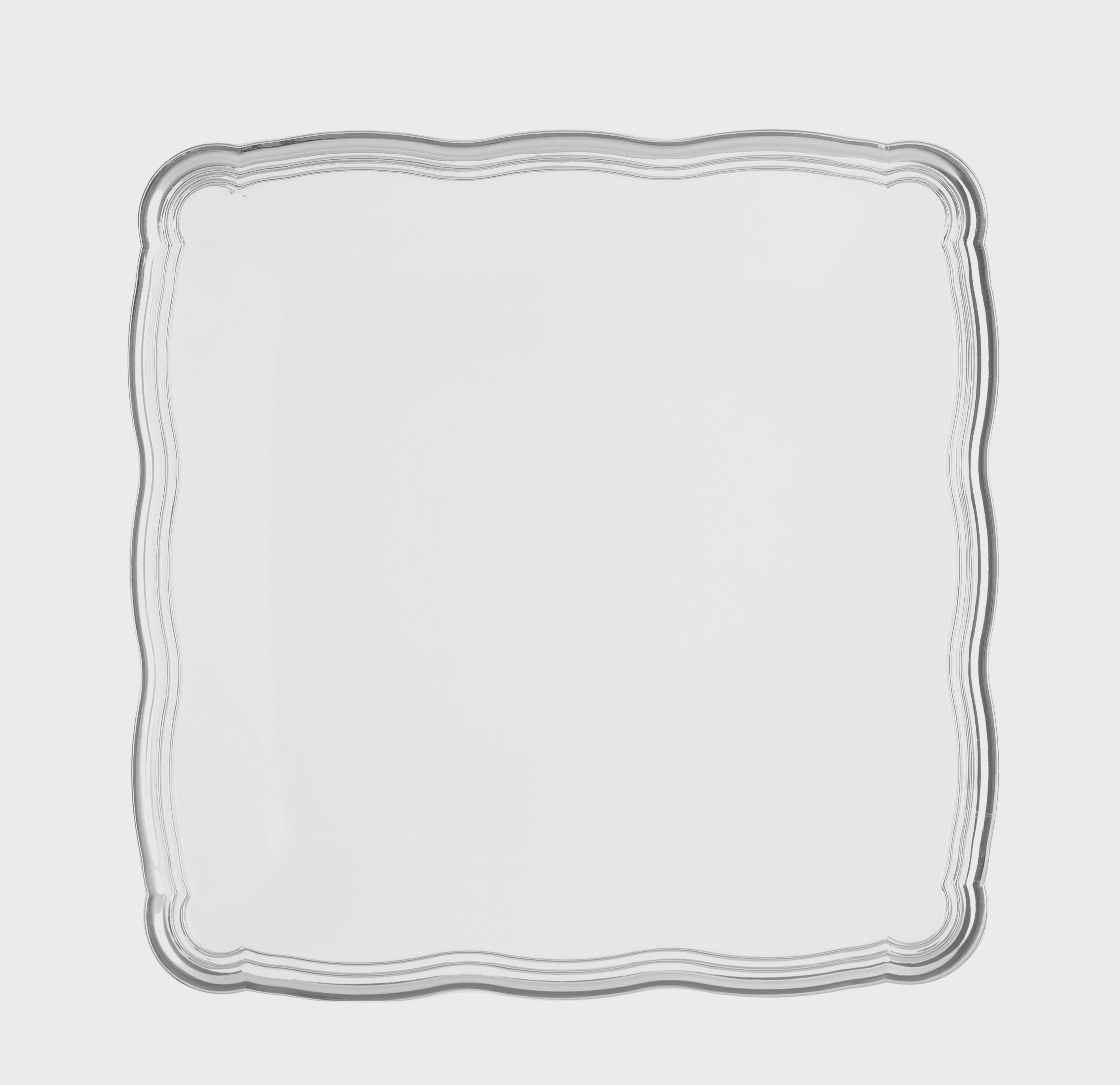12x12 Inch Square White & Silver Rim Plastic Serving Trays - 6 Pack Set for Parties, Dining, and Home Decor