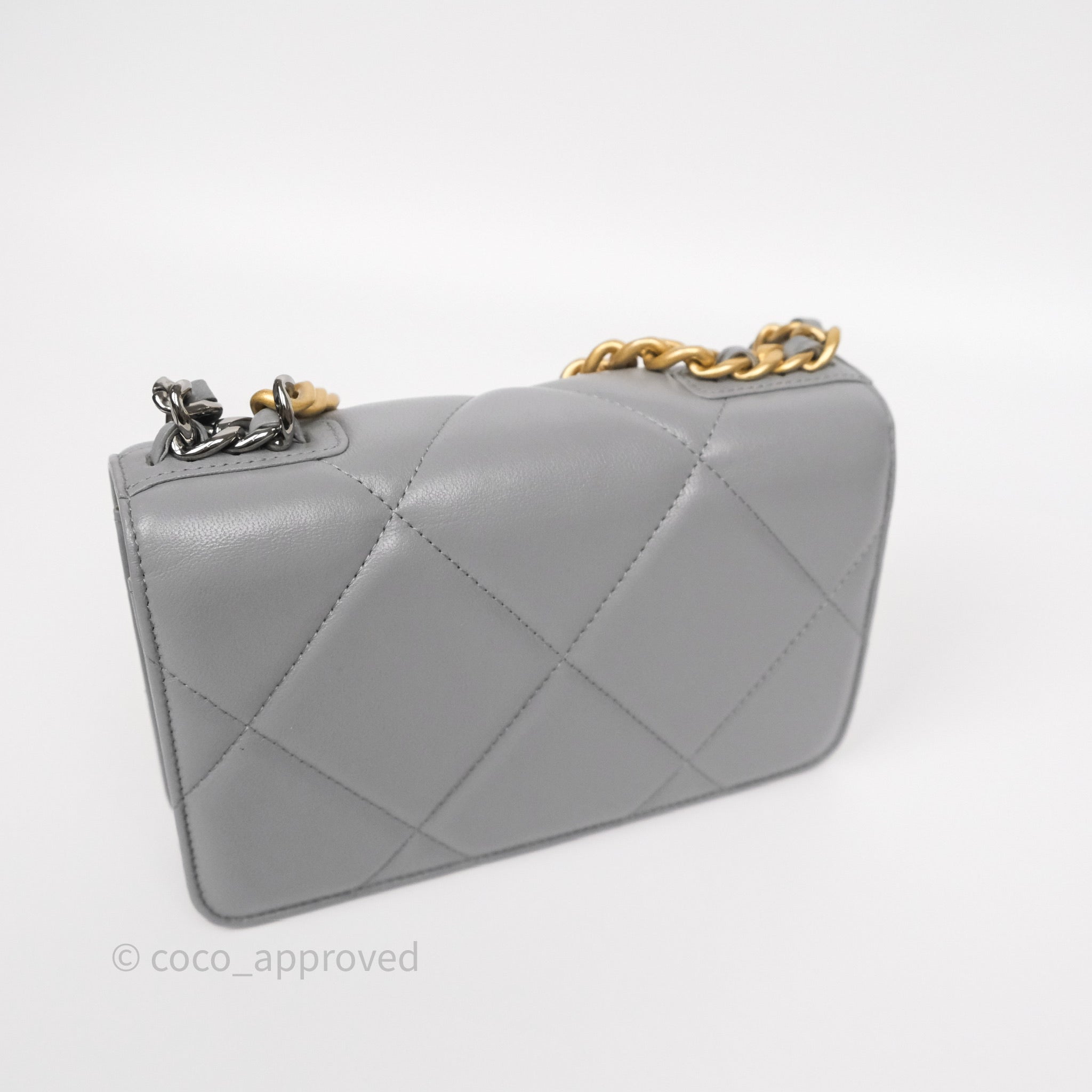 Chanel 19 Wallet on Chain WOC Grey Lambskin Mixed Hardware Crossbody Bag - Luxury Designer Handbag for Women, Perfect for Evening Out & Daily Use