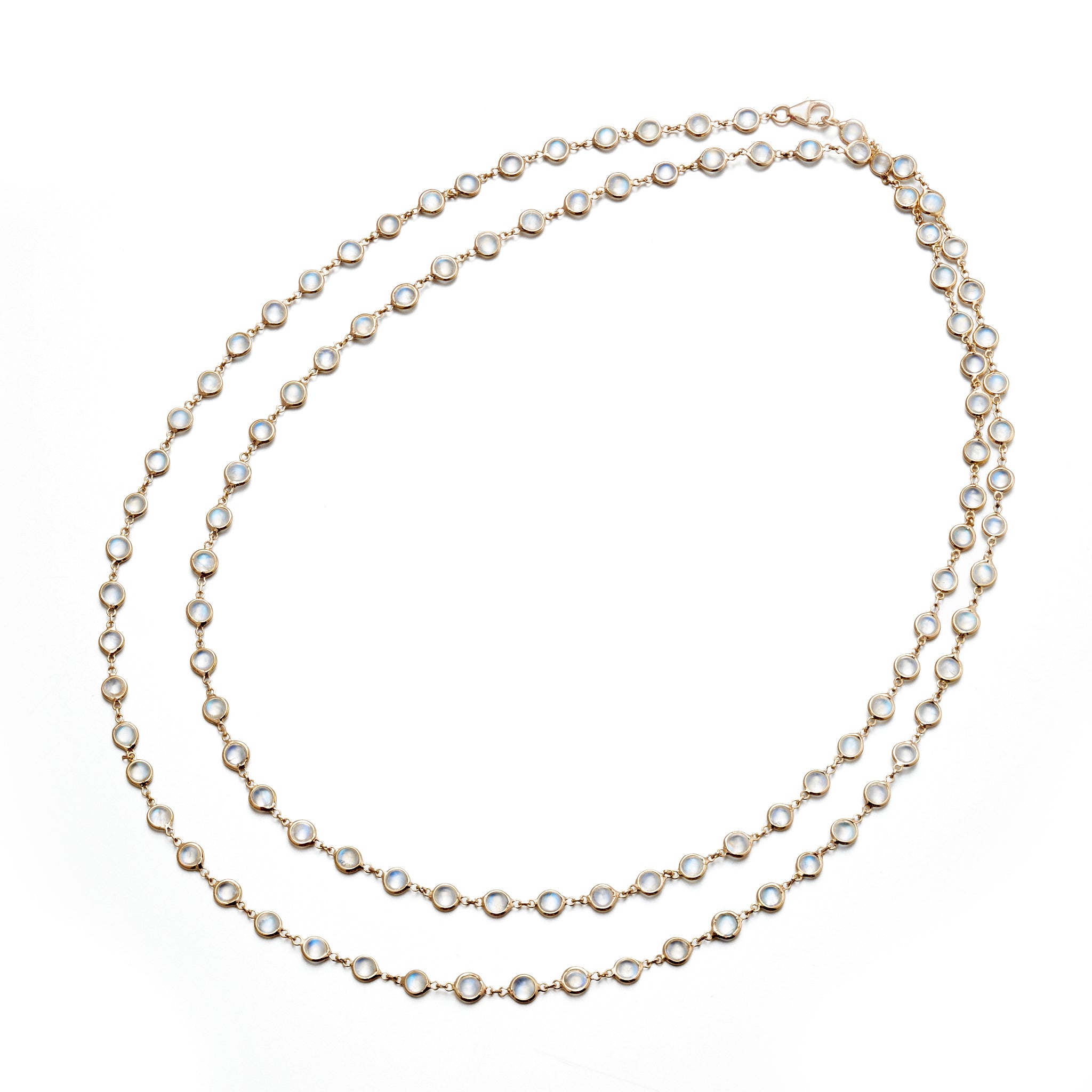 Rainbow Moonstone Long Link Necklace - Elegant Gemstone Jewelry for Women | Perfect for Weddings, Parties & Everyday Wear