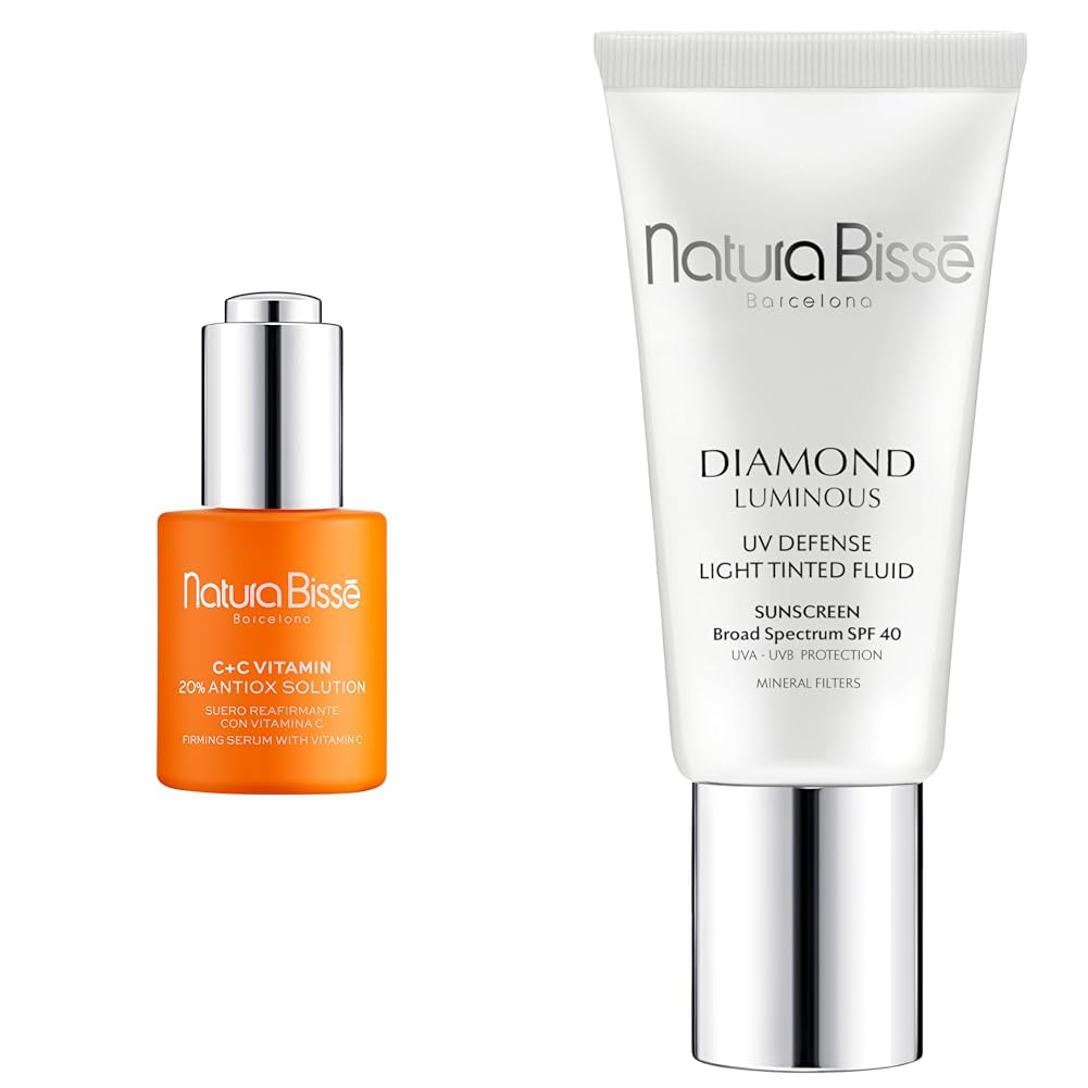Natura Bissé C+C Vitamin 20% Antioxidant Serum & Diamond Luminous Tinted SPF 40 Sunscreen Duo - Brightening Antioxidant Skincare Set for Radiant, Glowing Skin (1 oz each) | Perfect for Daily Anti-Aging Routine & Sun Protection