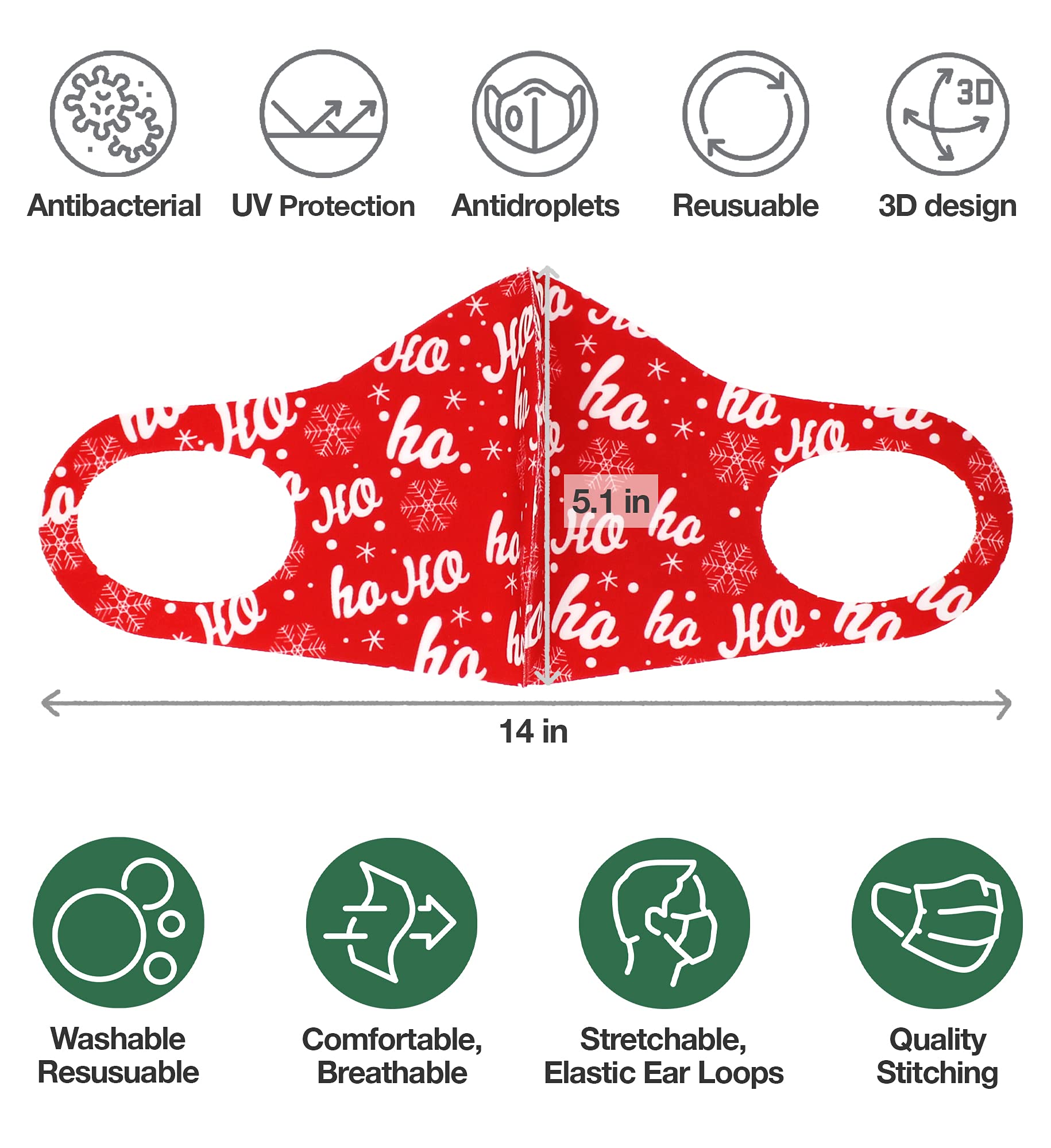 Unisex CBC Crown Washable Reusable Christmas Face Mask - Stretchy Lightweight Holiday Cloth Face Cover for Adults | Perfect for Winter Celebrations, Office Parties & Festive Gatherings