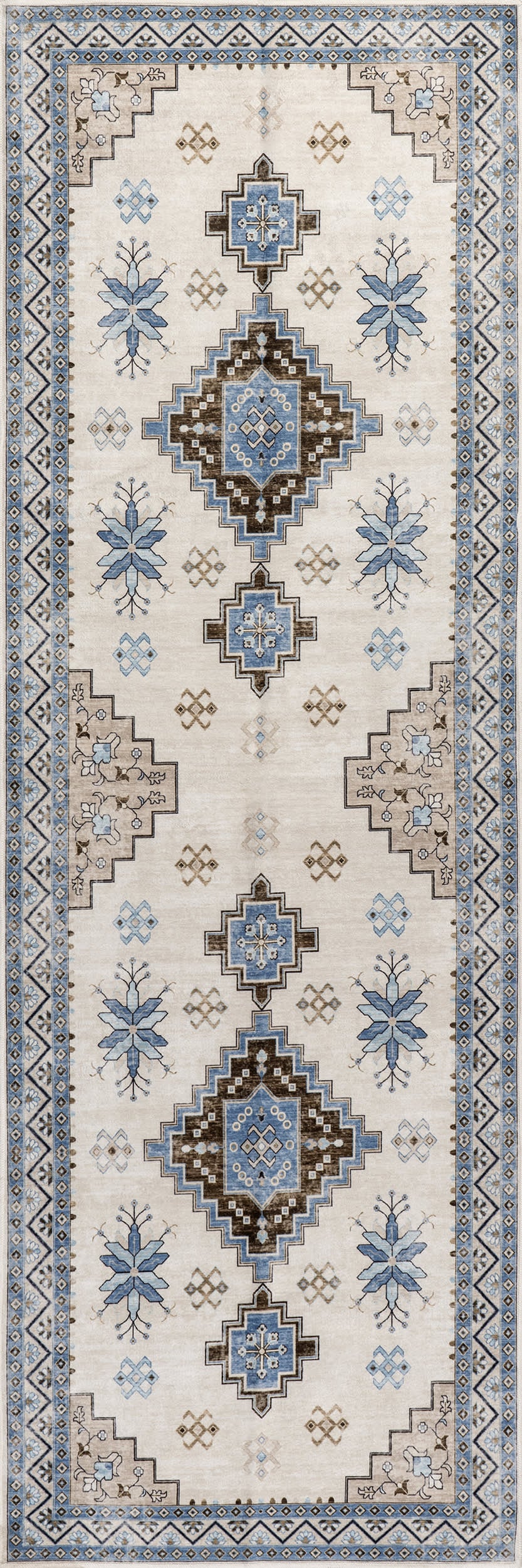 Clovebud Medallion Washable Rug - Blue Floral Design Non-Slip Area Rug for Living Room, Bedroom, Nursery & Home Decor