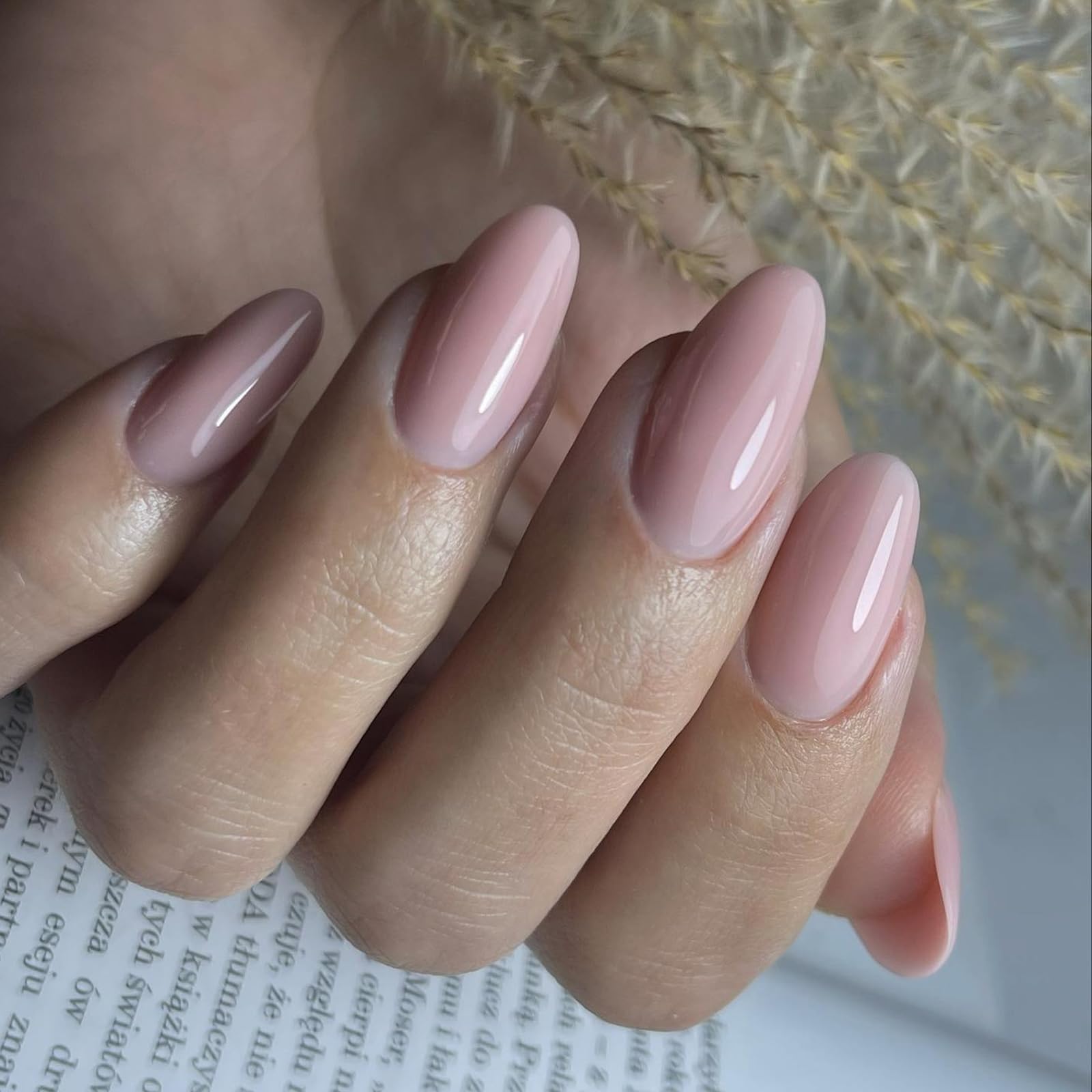 240Pcs Short Almond Press on Nails - Glossy Nude Pink Fake Nails with Adhesive Tabs, Cute Solid Color Acrylic False Nails for Women & Girls - Perfect for Daily Wear, Parties, Weddings and Special Occasions