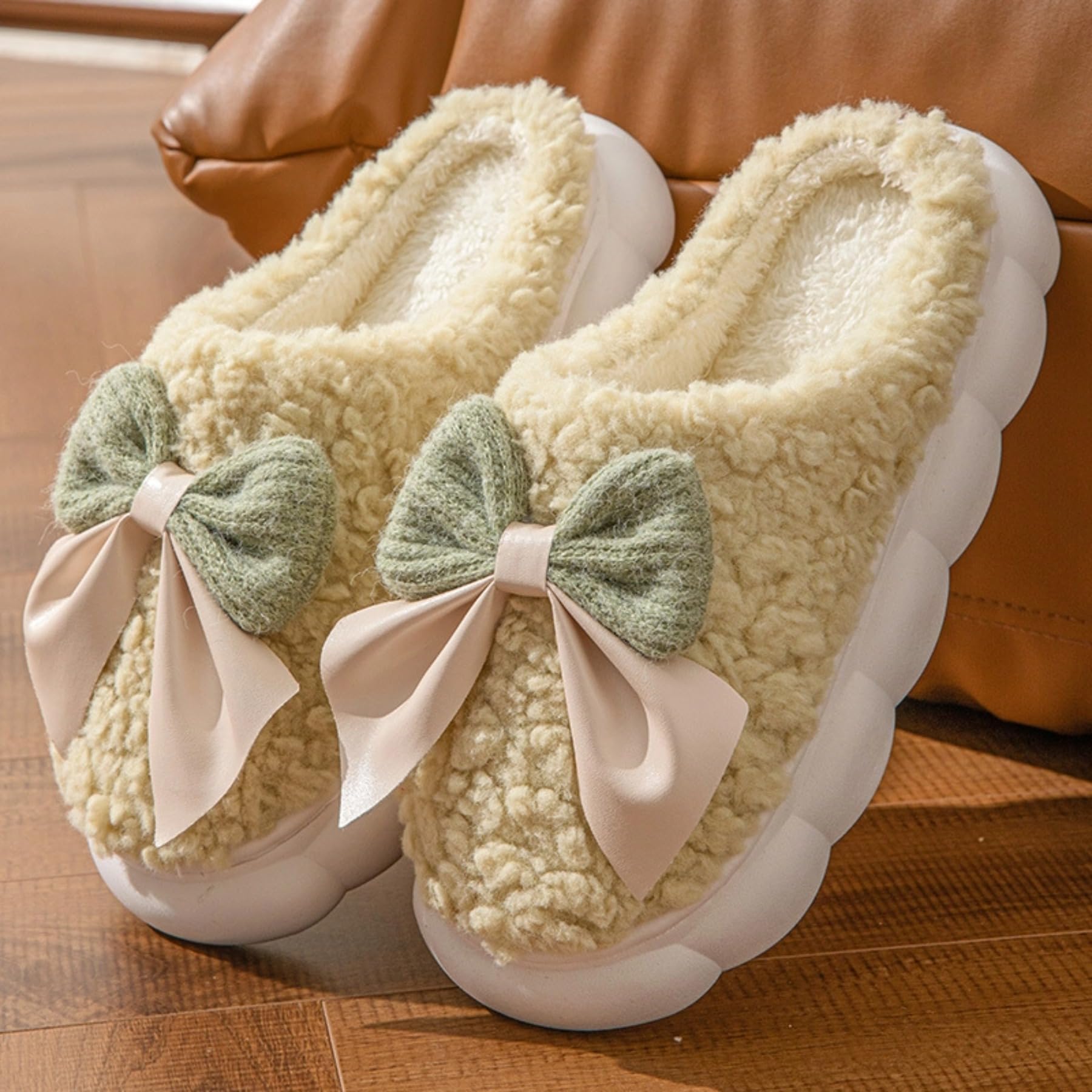 Women's Cozy Soft Plush Bow Tie Slippers - Lightweight Thick Sole Winter House Shoes | Non-Slip Indoor Fuzzy Slippers for Home, Bedroom & Lounge Wear | Perfect Gift for Her