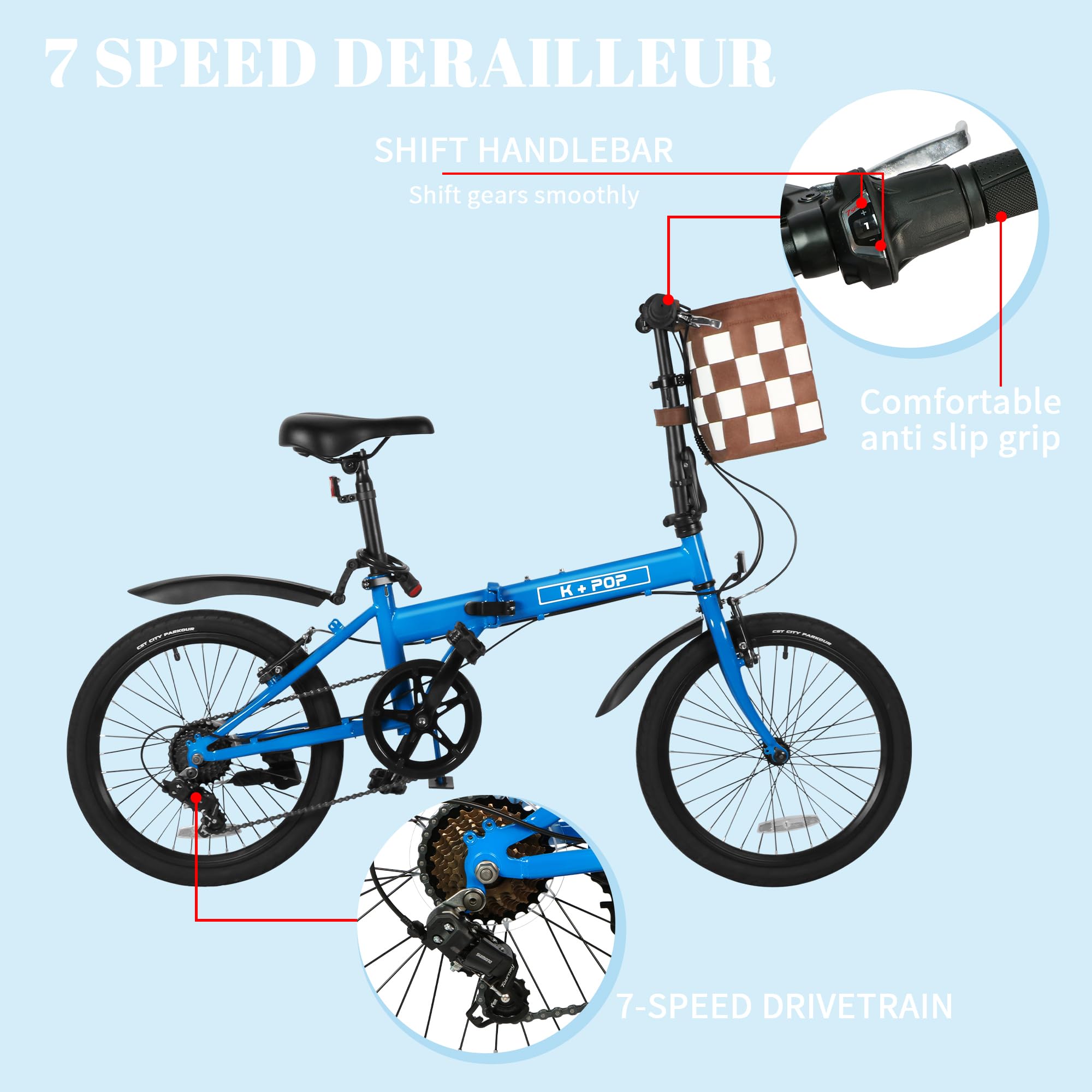 20 Inch Foldable Bike for Adults - 7-Speed Commuter Bicycle with Detachable Basket | Lightweight & Streamlined Design | Perfect for Urban Commuting, Campus Travel & Weekend Adventures