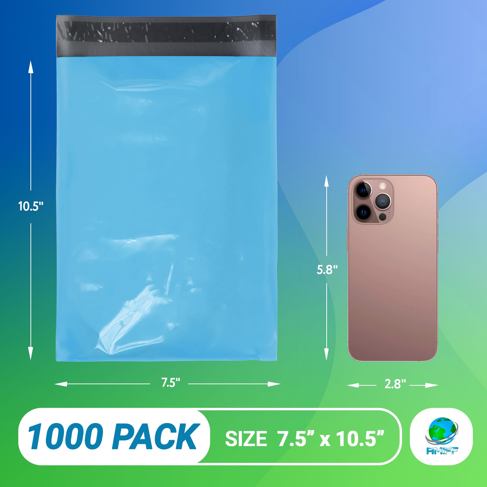 Blue 7.5x10.5 Inch Poly Mailers - 1000 Pack Self-Seal Shipping Bags for Clothes | Waterproof & Stretchable Poly Envelopes | Perfect for Ecommerce, Online Stores & Clothing Shipping