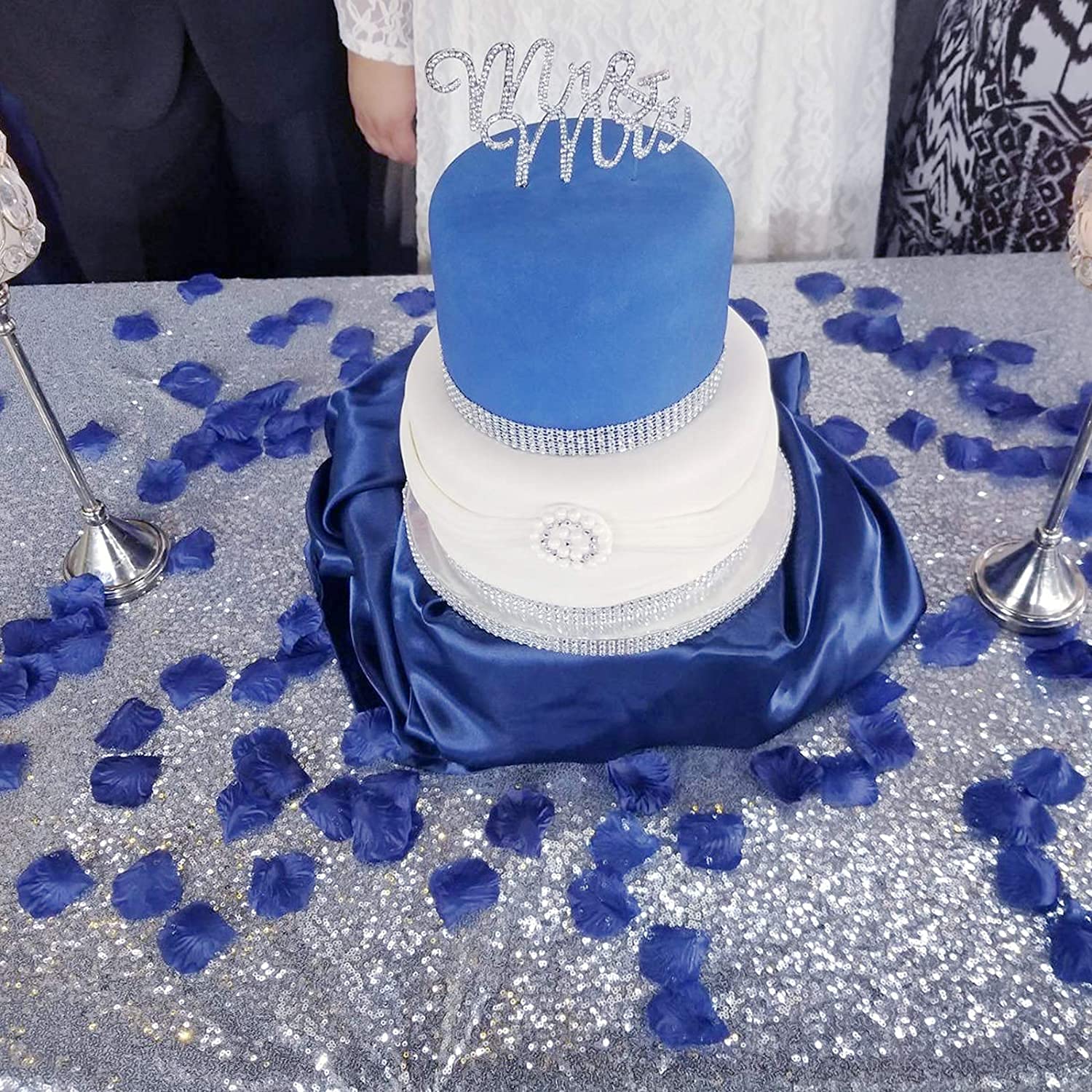 900Pcs Navy Blue Silver White Silk Rose Petals - Artificial Flower Petals for Wedding Aisle Runner, Bridal Shower, Graduation, Bachelorette Party & Baby Shower Decorations - Perfect for Table Scatter, Photo Backdrops and Romantic Celebrations