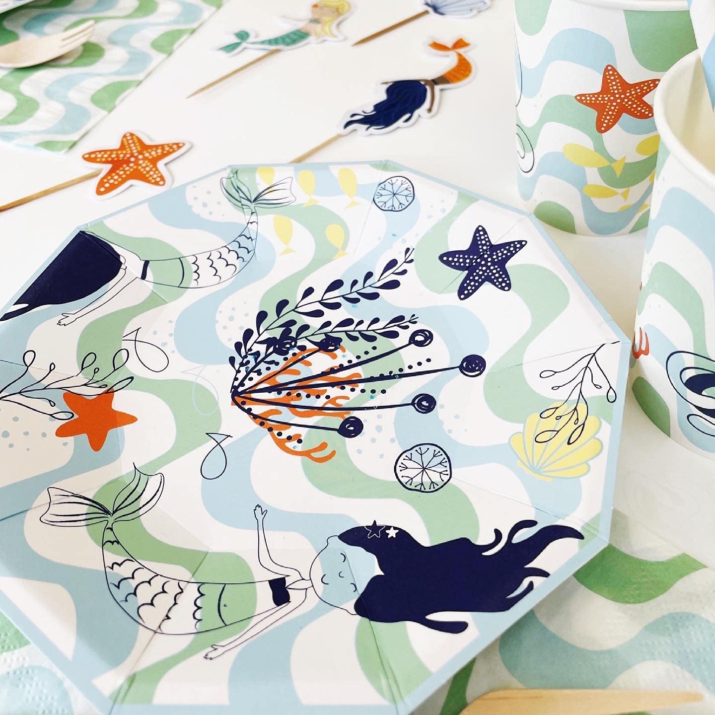 Mermaid Birthday Party Plates (Pack of 8) - Under the Sea Themed Paper Plates for Kids, Beach Party, Ocean Theme Celebration - Pastel Light Blue Mint Boho Style Disposable Plates for Pool Parties, Baby Showers & Summer Gatherings