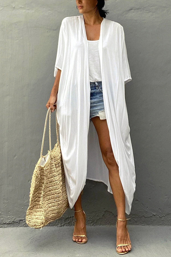 Lightweight Solid Color Kimono Beach Cover Up for Women - Summer Venice Style Swimwear Cover-Up, Perfect for Pool, Beach, and Vacation Outfits