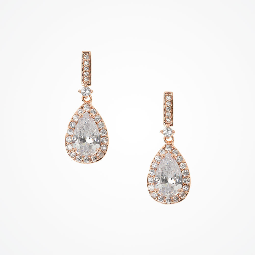 Seraphina Rose Gold Crystal Teardrop Earrings for Women - Elegant Dangle Drop Earrings for Party, Wedding & Evening Wear