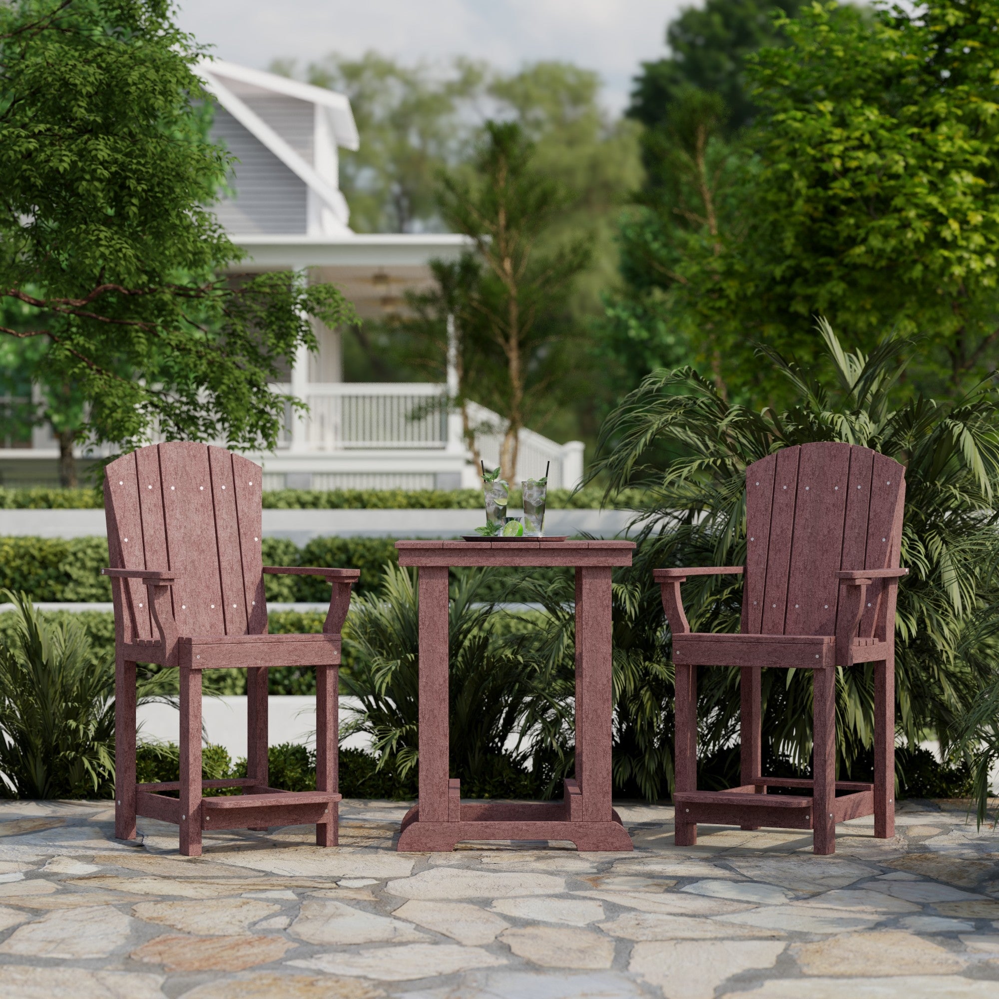 Heritage 3-Piece Patio Counter Height Bar Set - Outdoor Bistro Table & Stools for Backyard, Deck, Garden, Poolside Dining & Entertaining