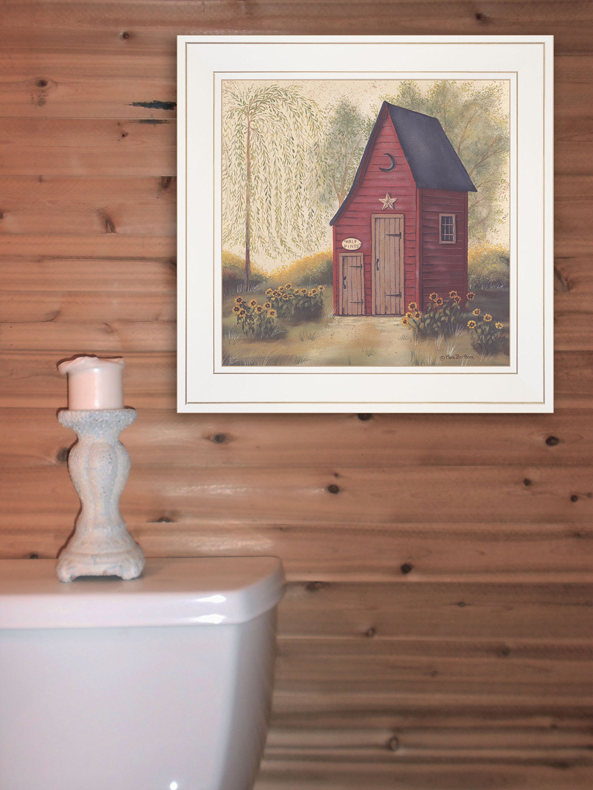 Folk Art Outhouse II Framed Wall Decor - Pam Britton White Frame Print for Living Room & Bedroom - Rustic Home Decor for Farmhouse, Cabin & Country Style Interiors