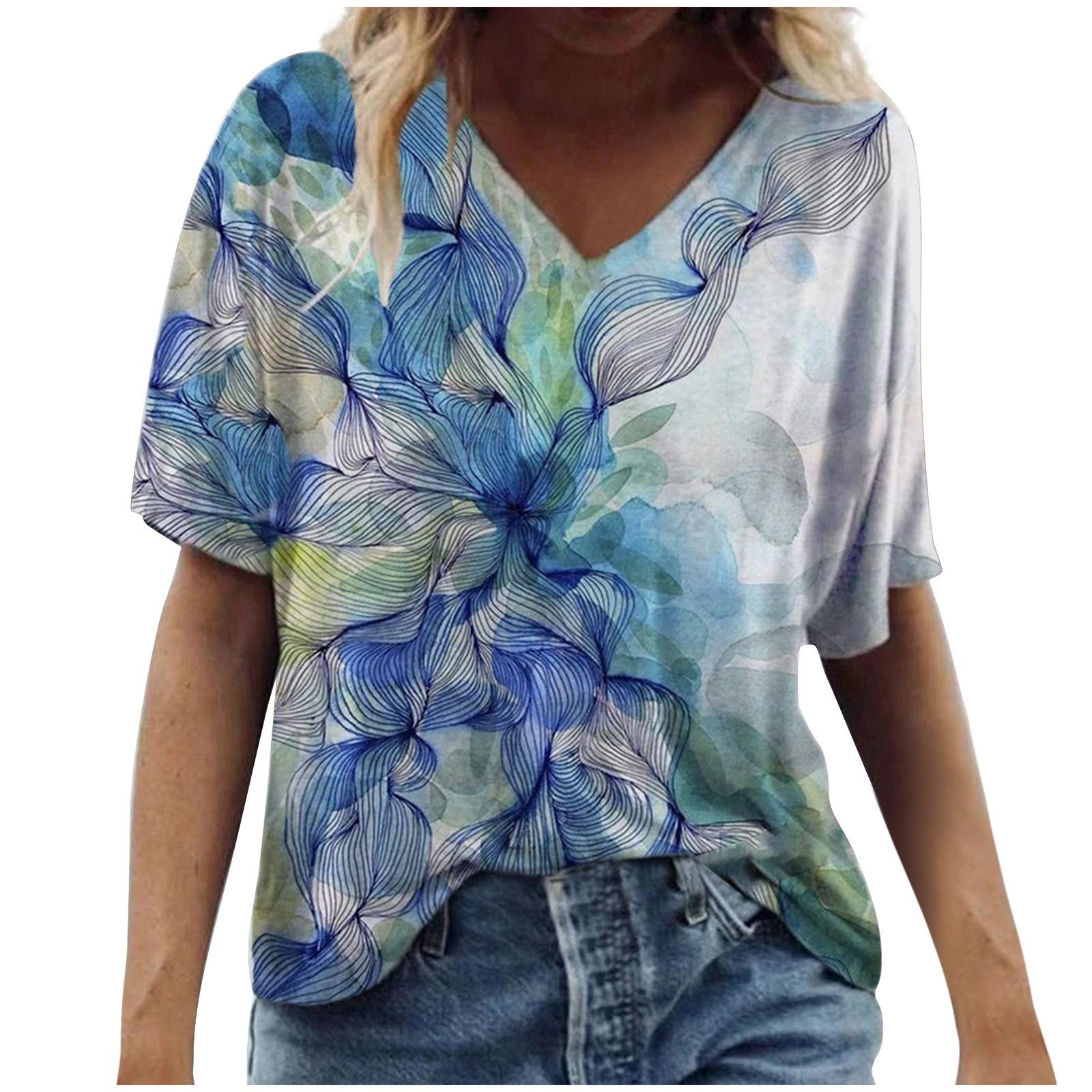 Stylish Women's V-Neck Short Sleeve Printed Blouse - Cute Graphic Tee for Summer 2022 | Perfect for Casual Outings, Office Wear & Date Nights