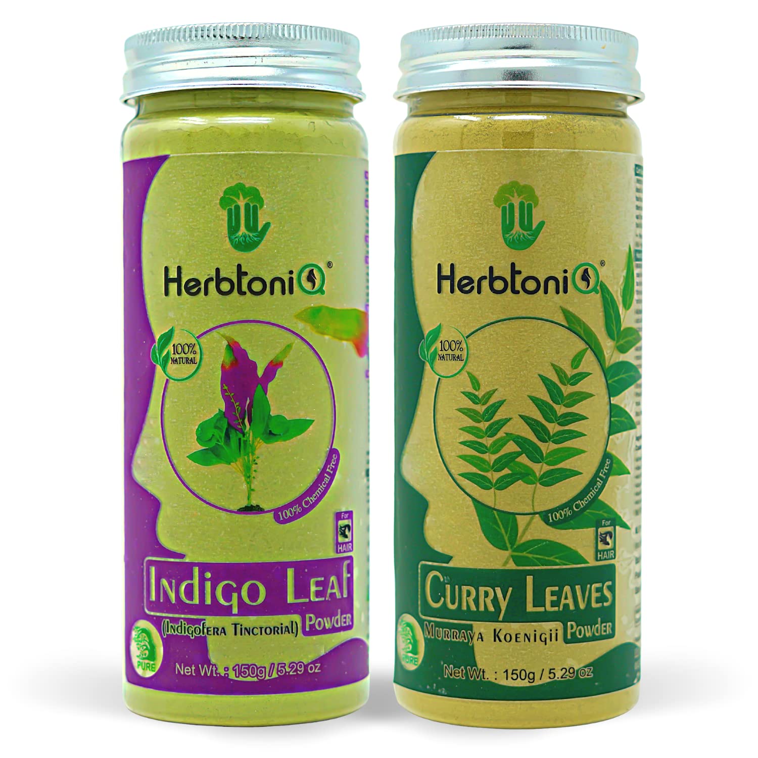 HerbtoniQ 100% Natural Indigo Leaf & Curry Leaves Powder for Hair Fall Control & Hair Care - 300g | Promotes Healthy Hair Growth for Men & Women | Perfect for DIY Hair Masks & Natural Hair Treatments