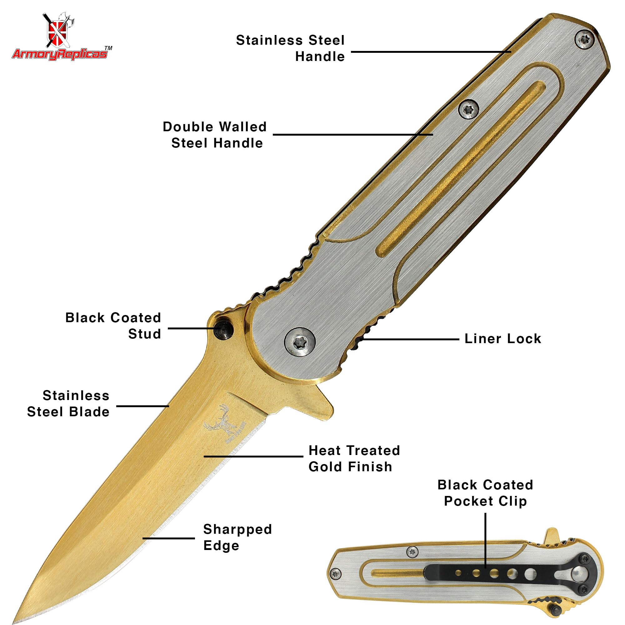 Premium Spring-Assisted Gold Mine Knife - Tactical Folding Pocket Knife for Camping, Hiking & Outdoor Adventures