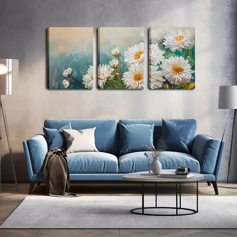 3-Piece Romantic White Chrysanthemum Wildflower Wall Art Set - Framed Canvas Prints 40x60cm (16x24 inches) | High Quality Australian Made Wall Decor | Perfect for Living Room, Bedroom & Office Decor