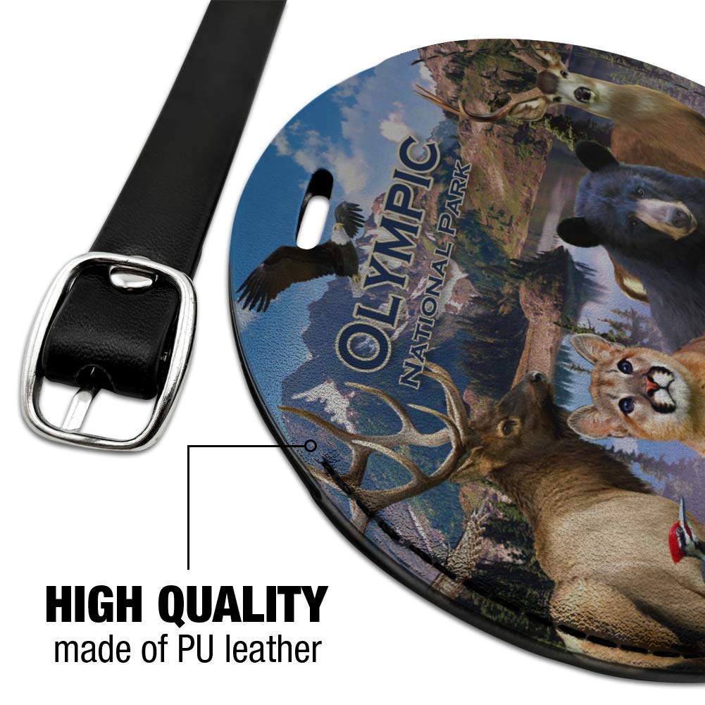 Olympic National Park Washington WA Round Leather Luggage Tag - Personalized Travel ID Card Holder for Suitcases, Backpacks & Bags - Perfect for Vacation, Business Trips & Adventure Travel