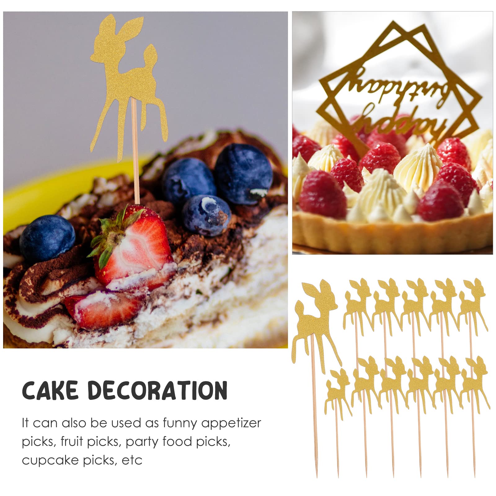 24pcs Golden Glitter Deer Shaped Cake Toppers - Edible Cupcake Decorations for Christmas, Birthday & Wedding Parties - Perfect for DIY Baking, Dessert Decorating and Holiday Celebrations