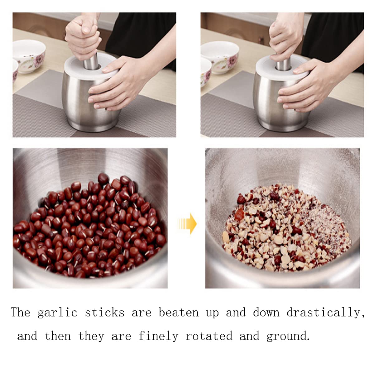 Premium Stainless Steel Mortar and Pestle Set - Manual Food Processor for Grinding Herbs, Spices, Wet & Dry Ingredients - Large Kitchen Tool with Lid for Cooking, Baking & Herbal Medicine Preparation
