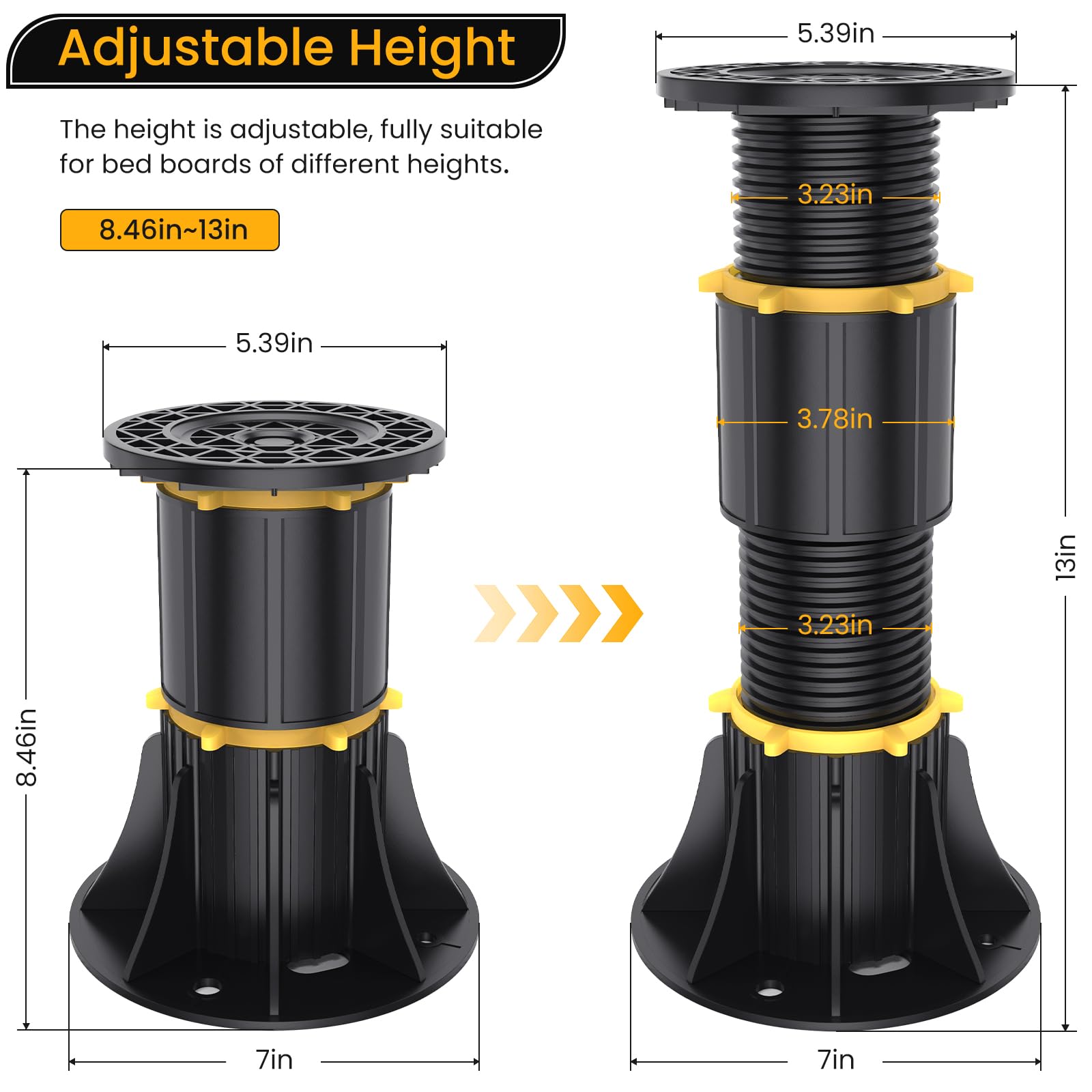 2pcs 8.5-13 Inch Adjustable Height Bed Support Legs - Heavy Duty Metal Bed Frame Legs for Slats, Replacement Feet for Center Support & Bed Frame Reinforcement - Perfect for Platform Beds, Adjustable Beds & DIY Bed Frame Projects