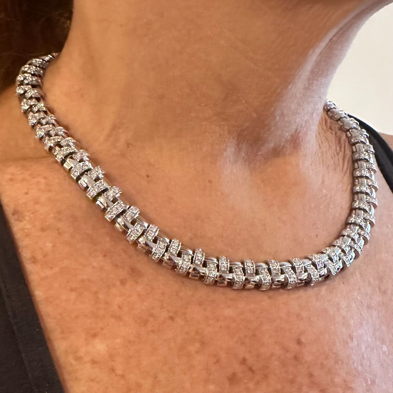 Authentic Tiffany & Co Vannerie 18k White Gold Basket Weave Diamond Necklace | Luxury Jewelry for Women | Perfect for Weddings, Anniversaries & Special Occasions