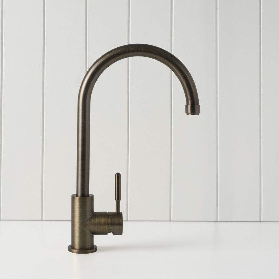 Vintage Melbourne Round Kitchen Faucet in Antique Brass - Perfect for Farmhouse & Industrial Style Kitchens