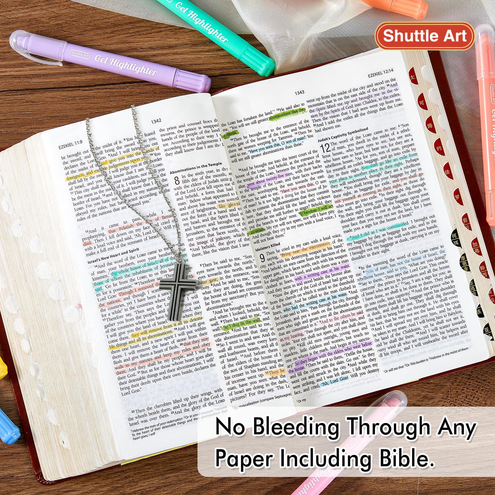 Shuttle Art No Bleed Bible Highlighters & Pens Set - 12 Pastel Colors Gel Highlighters for Bible Journaling, Note Taking & Study - Perfect for Bible Study, School Notes & Office Work
