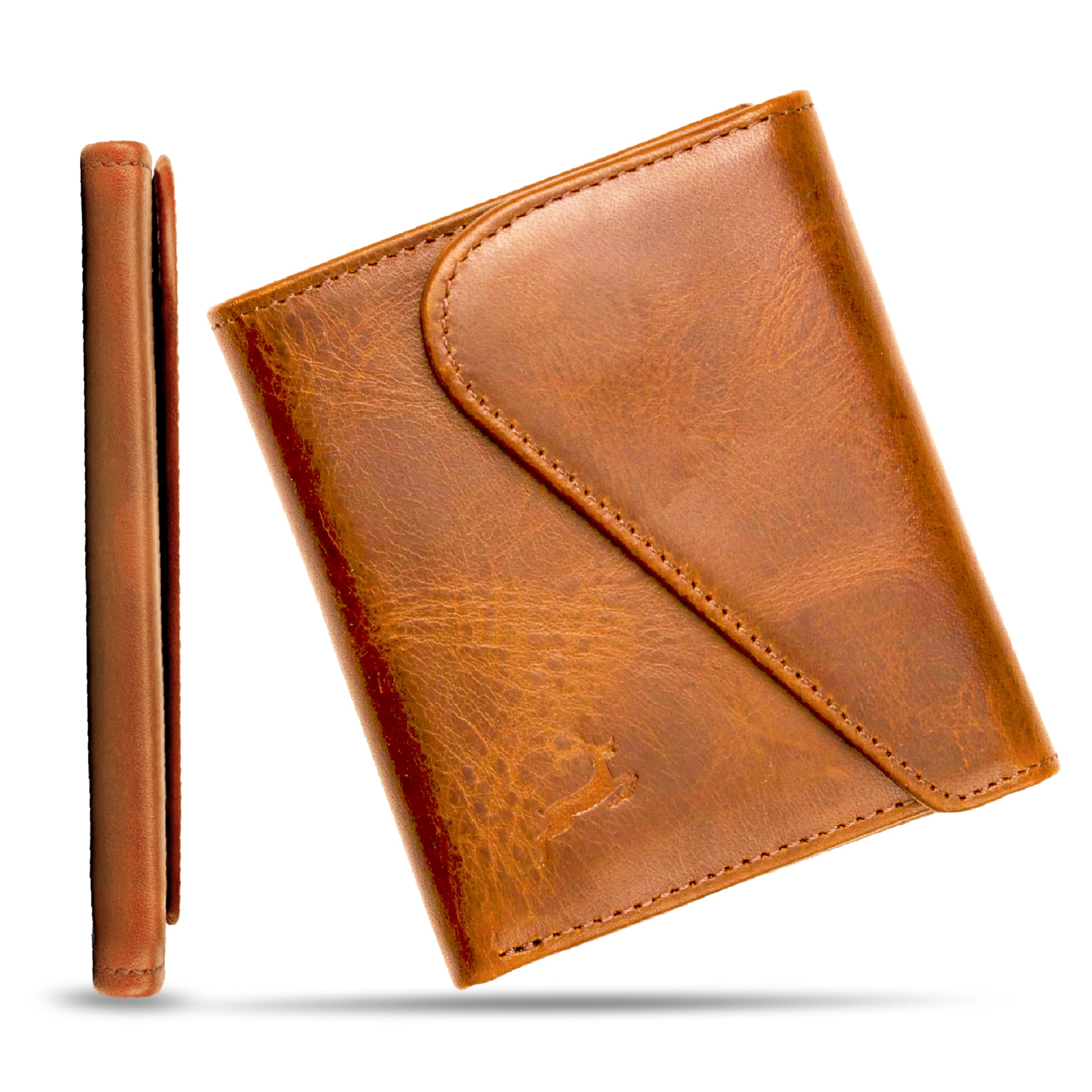 Deerhandmade Men's Leather Wallet - Minimalist RFID Blocking Card Holder with Magnetic Closure | Handcrafted Genuine Leather Wallet for Men | Holds 9-12 Cards | Perfect Gift Box Included | Ideal for Everyday Use, Travel & Business