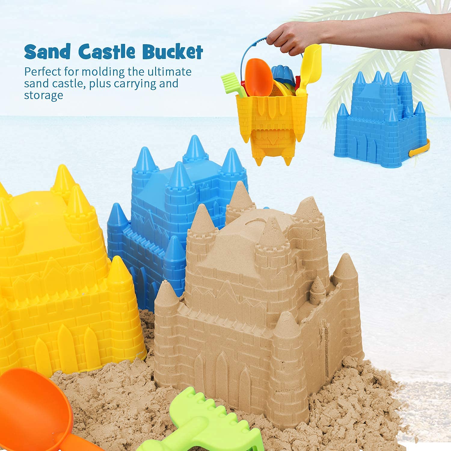 **TOY Life 22Pcs Beach Toys for Kids Ages 4-8 - Sandcastle Building Kit with Bucket, Shovel, Rake, Sifter & Dinosaur Molds - Perfect for Toddler Travel Gifts & Outdoor Sand Play**