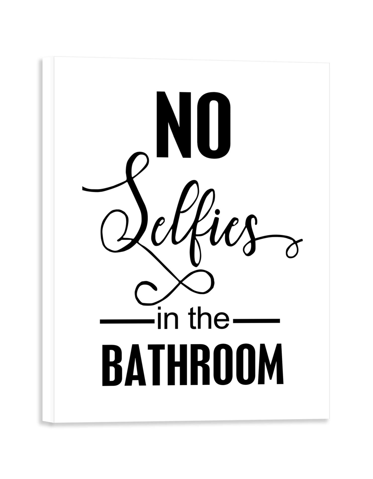 No Selfies in The Bathroom Sign - Framed Canvas Print Wall Art - 7x9 Inches White Gallery Wrapped Home Decor - Perfect for Bathroom, Office, or Funny Gift