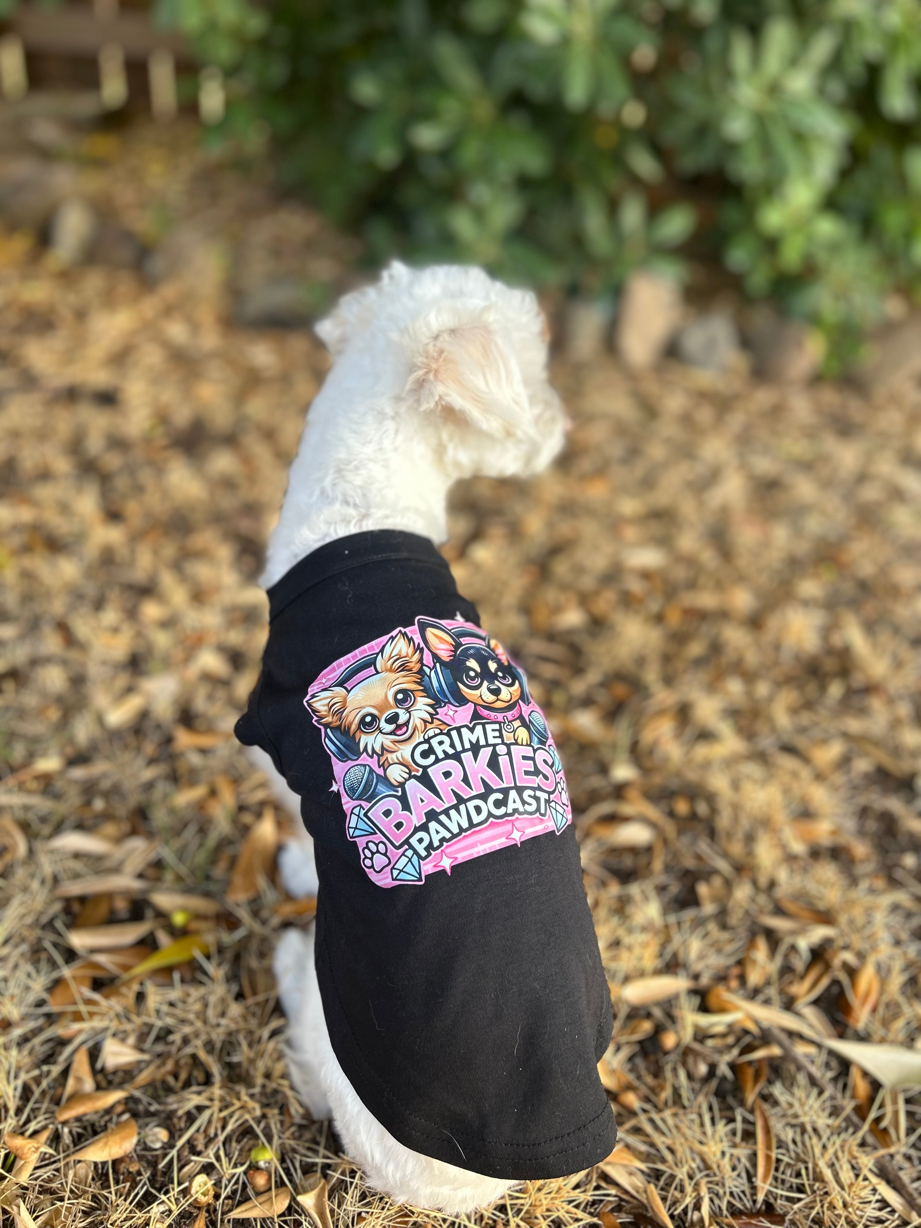Crime Barkies Pawdcast T-Shirt - Black | Funny Dog Podcast Tee for Pet Lovers & True Crime Fans