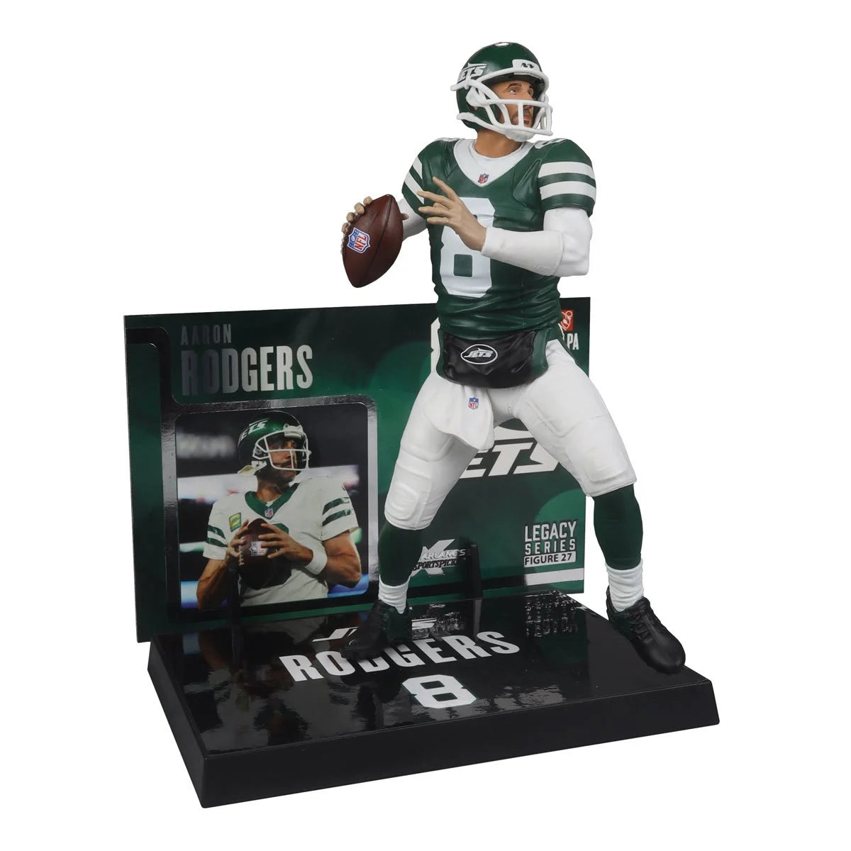 Aaron Rodgers New York Jets NFL Green Jersey 2024 Posed Action Figure - Perfect for Football Fans, Collectors, and Game Room Decor