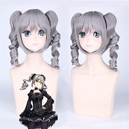 RTGFS 40Cm Medium Long Idolmaster Cinderella Girls Ranko Kanzaki Grey Cosplay Wig For Women - Anime Costume Party Accessory With Two Wavy Ponytails - Perfect for Cosplay Events, Halloween Costumes & Themed Parties