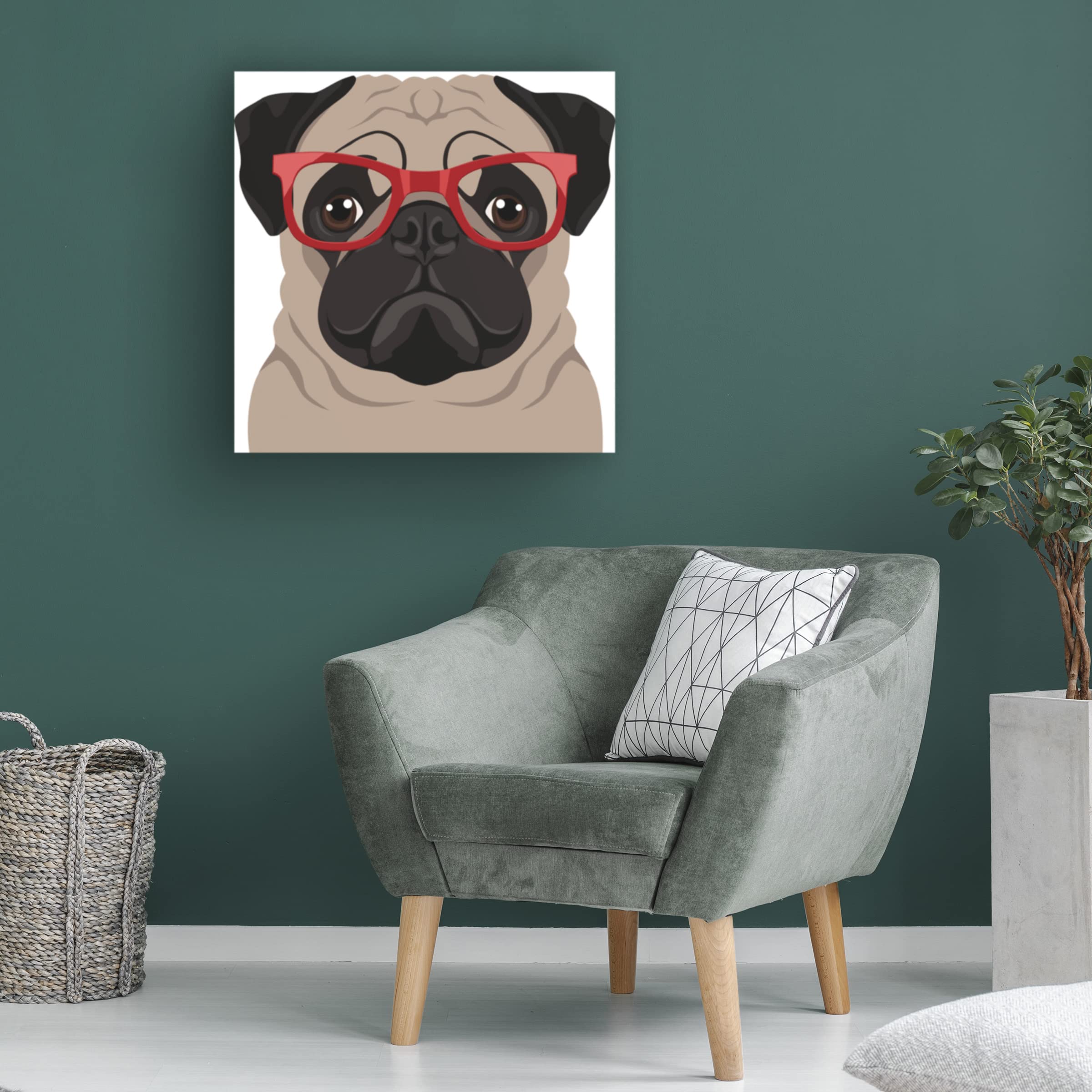 Pug Wearing Hipster Glasses Canvas Wall Art - Funny Dog Portrait Painting for Living Room Decor, Office & Gifts | Premium Quality by Trademark Fine Art